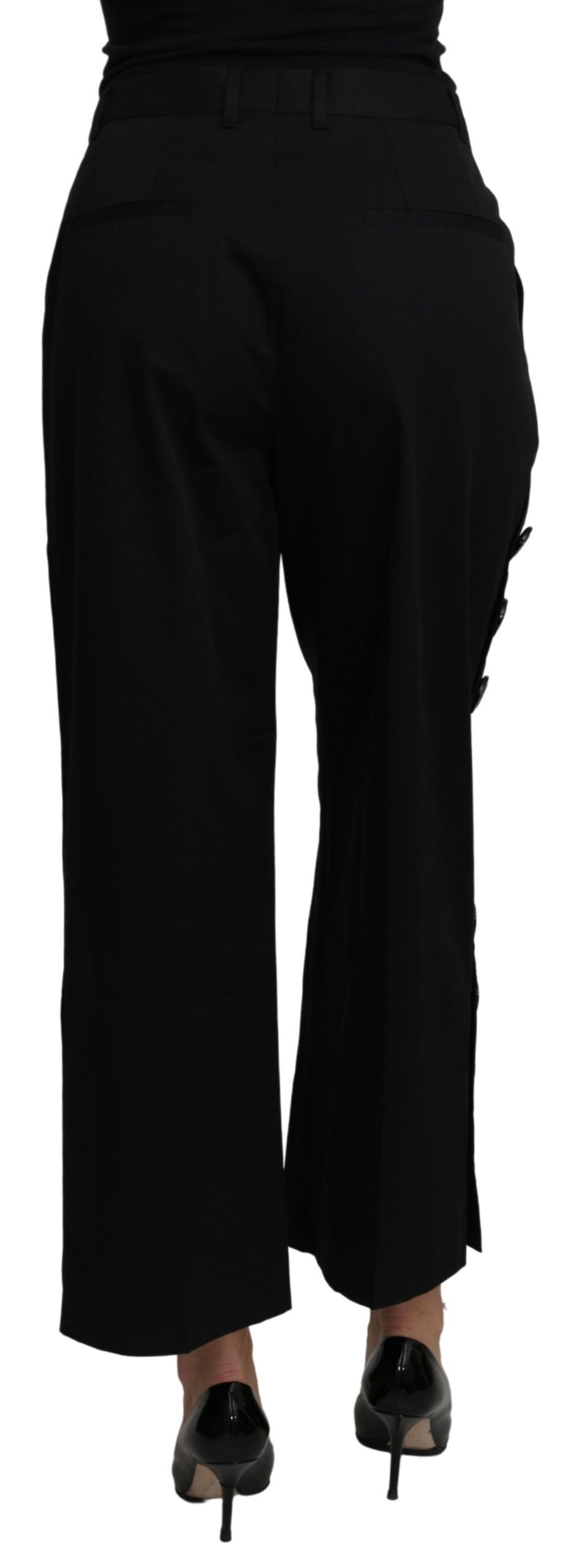 Pantalones negros de algodón elástico de talle alto de Dolce & Gabbana-3