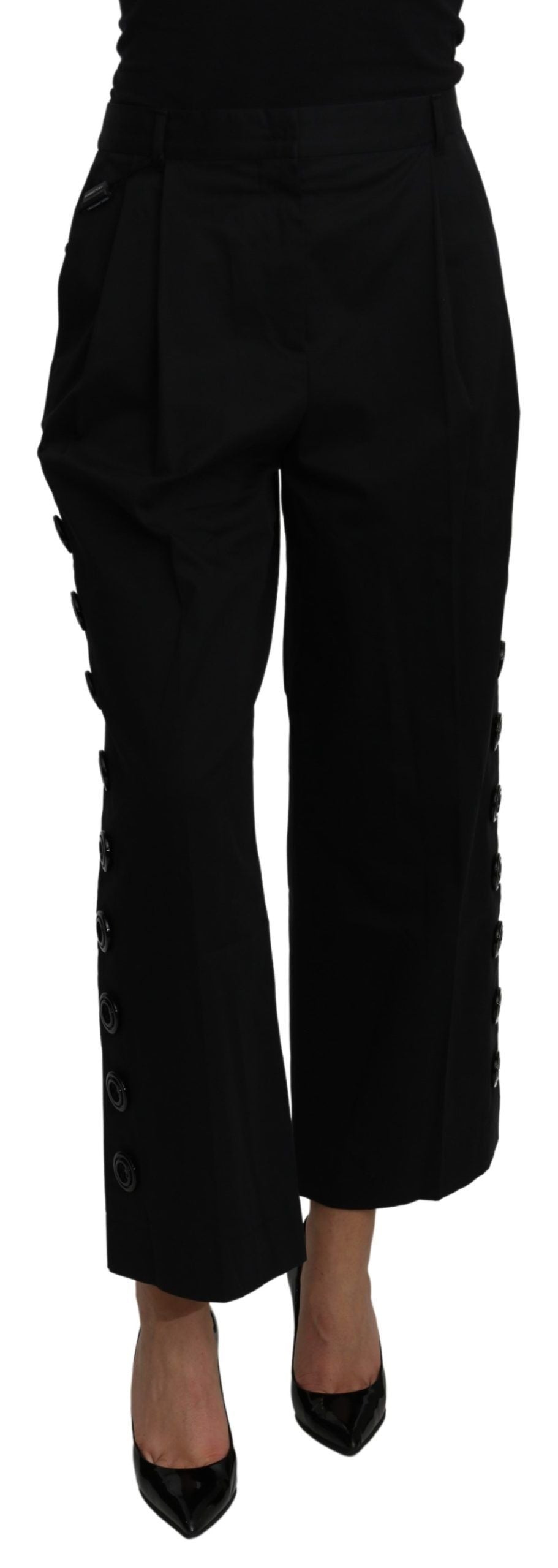 Pantalones negros de algodón elástico de talle alto de Dolce & Gabbana-1