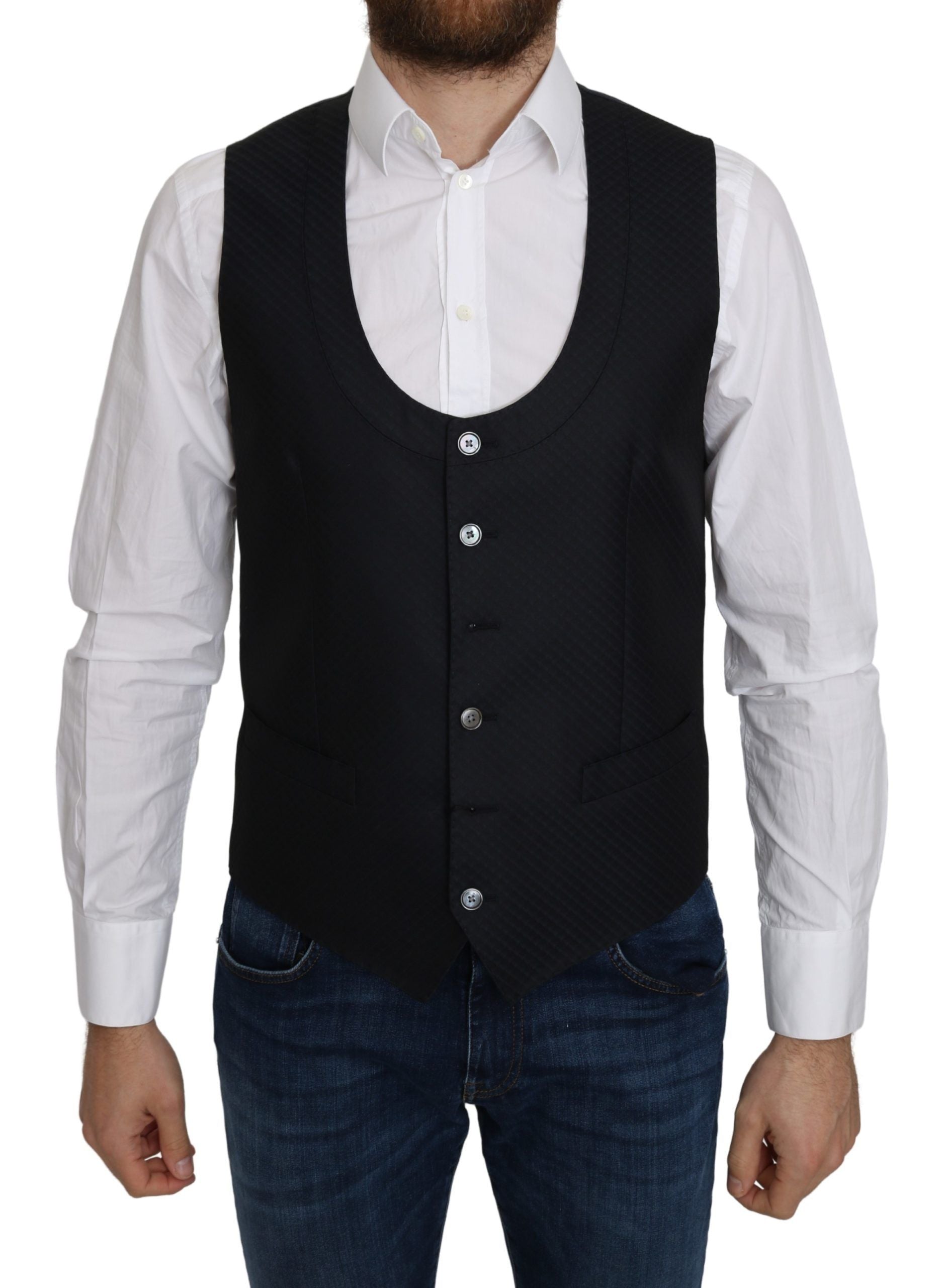 Dolce & Gabbana Blue Silk Diamond Pattern Coat Formal Vest-1