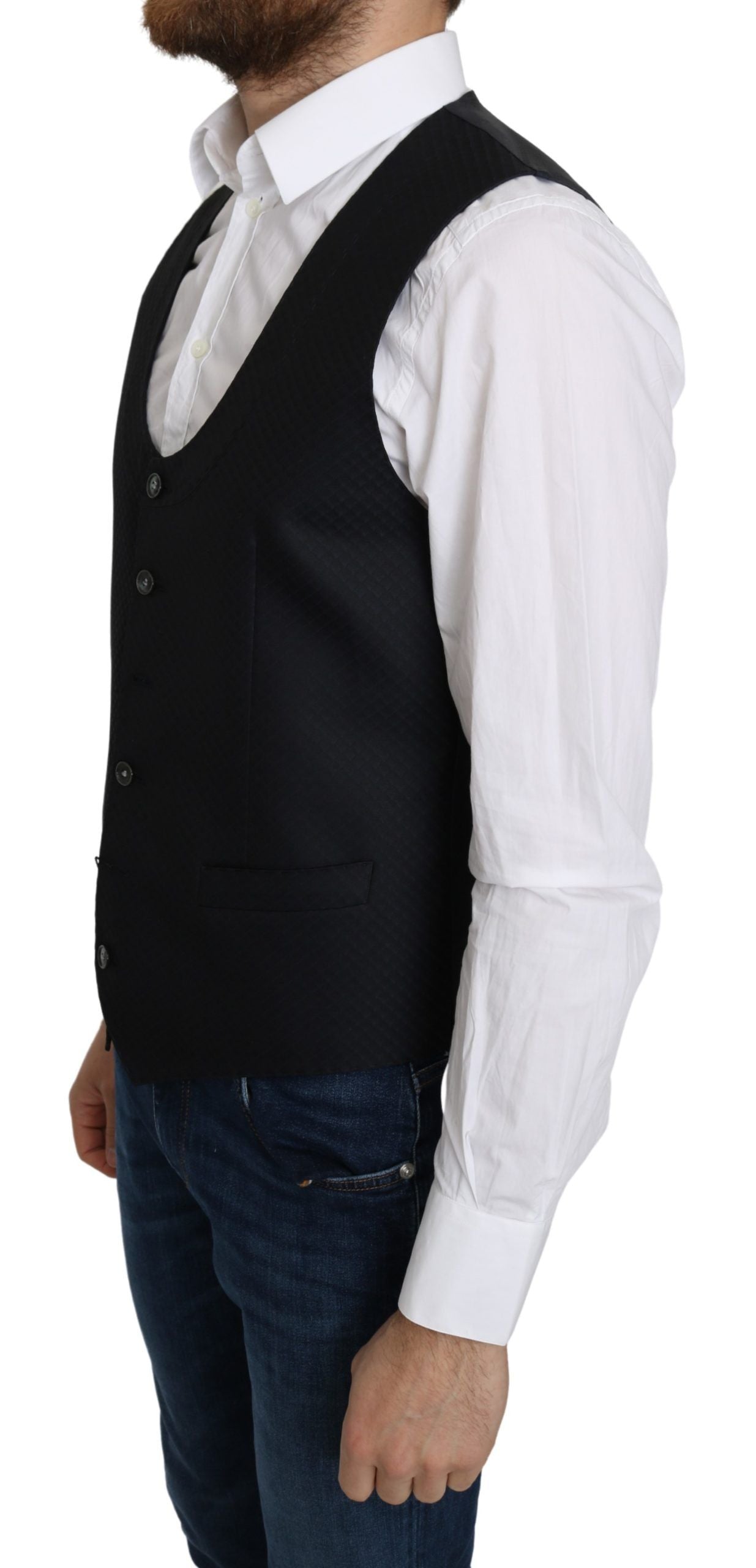 Dolce & Gabbana Blue Silk Diamond Pattern Coat Formal Vest-2