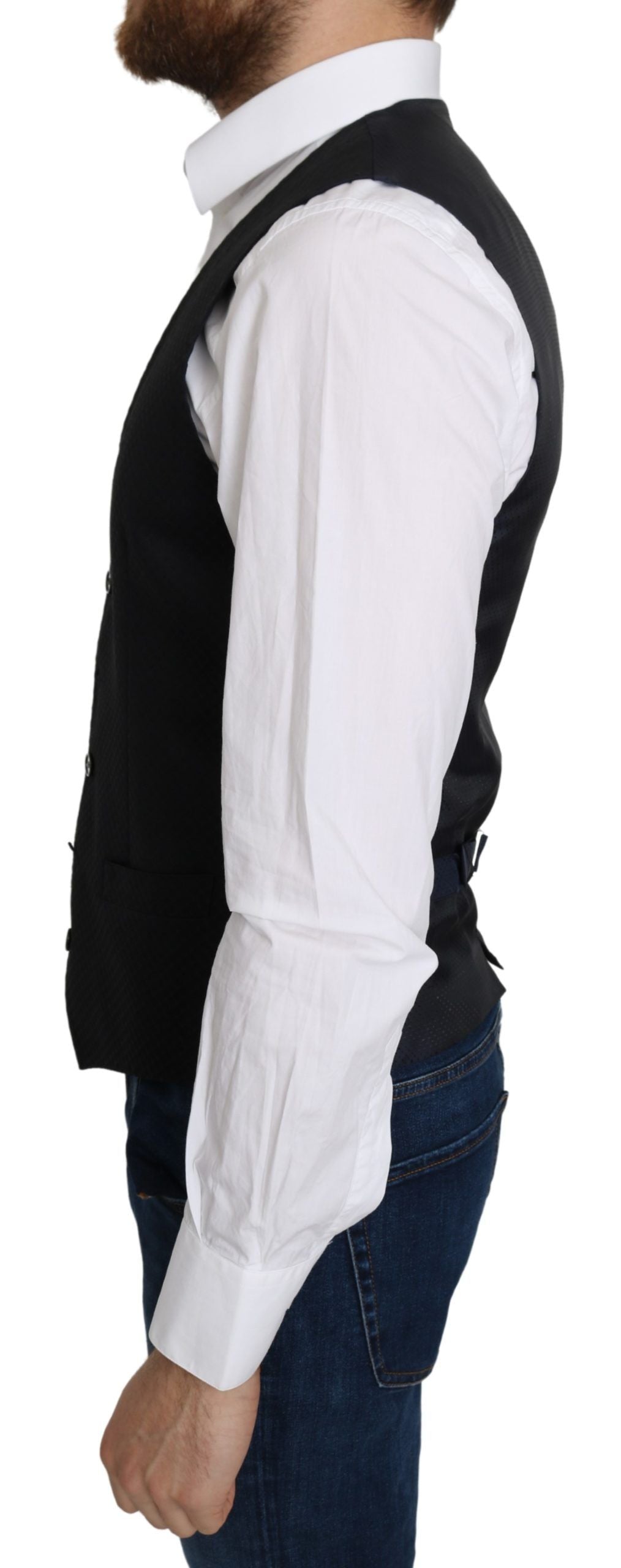 Dolce & Gabbana Blue Silk Diamond Pattern Coat Formal Vest-3