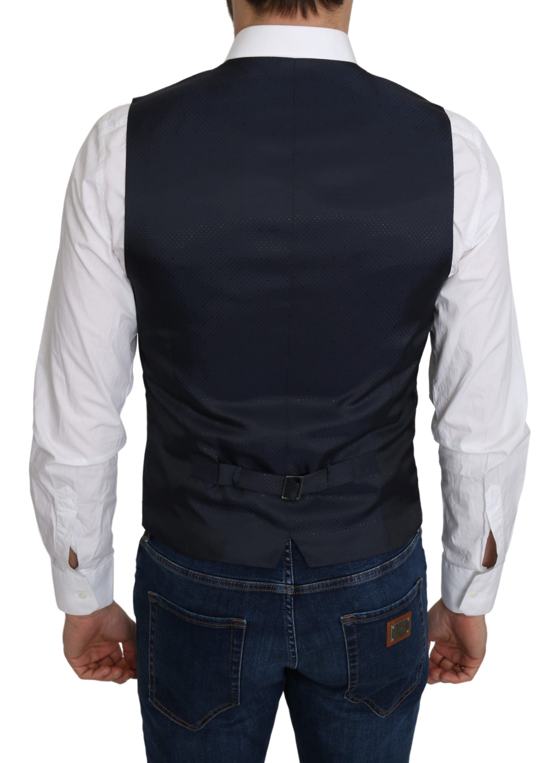 Dolce & Gabbana Blue Silk Diamond Pattern Coat Formal Vest-4
