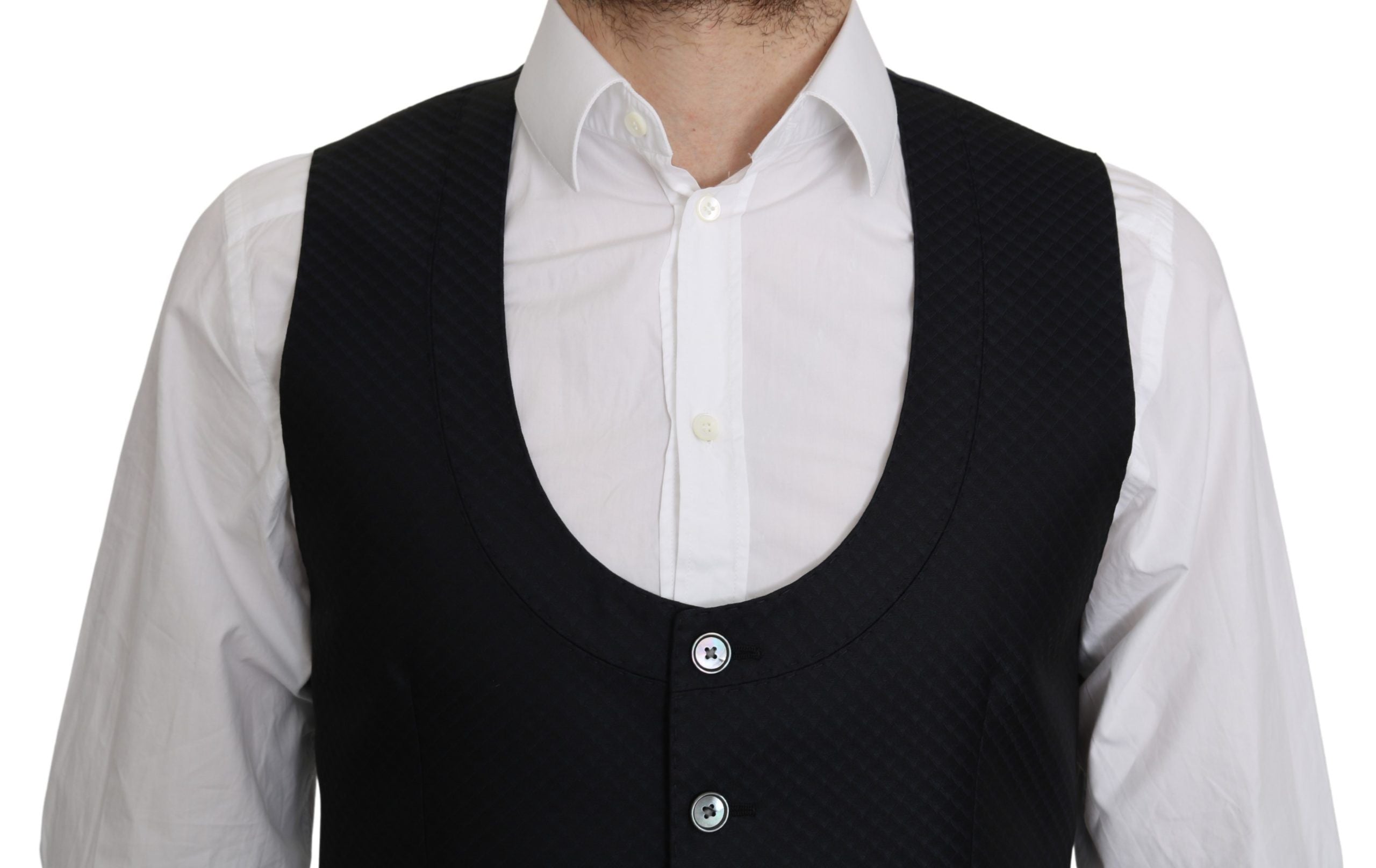 Dolce & Gabbana Blue Silk Diamond Pattern Coat Formal Vest-5