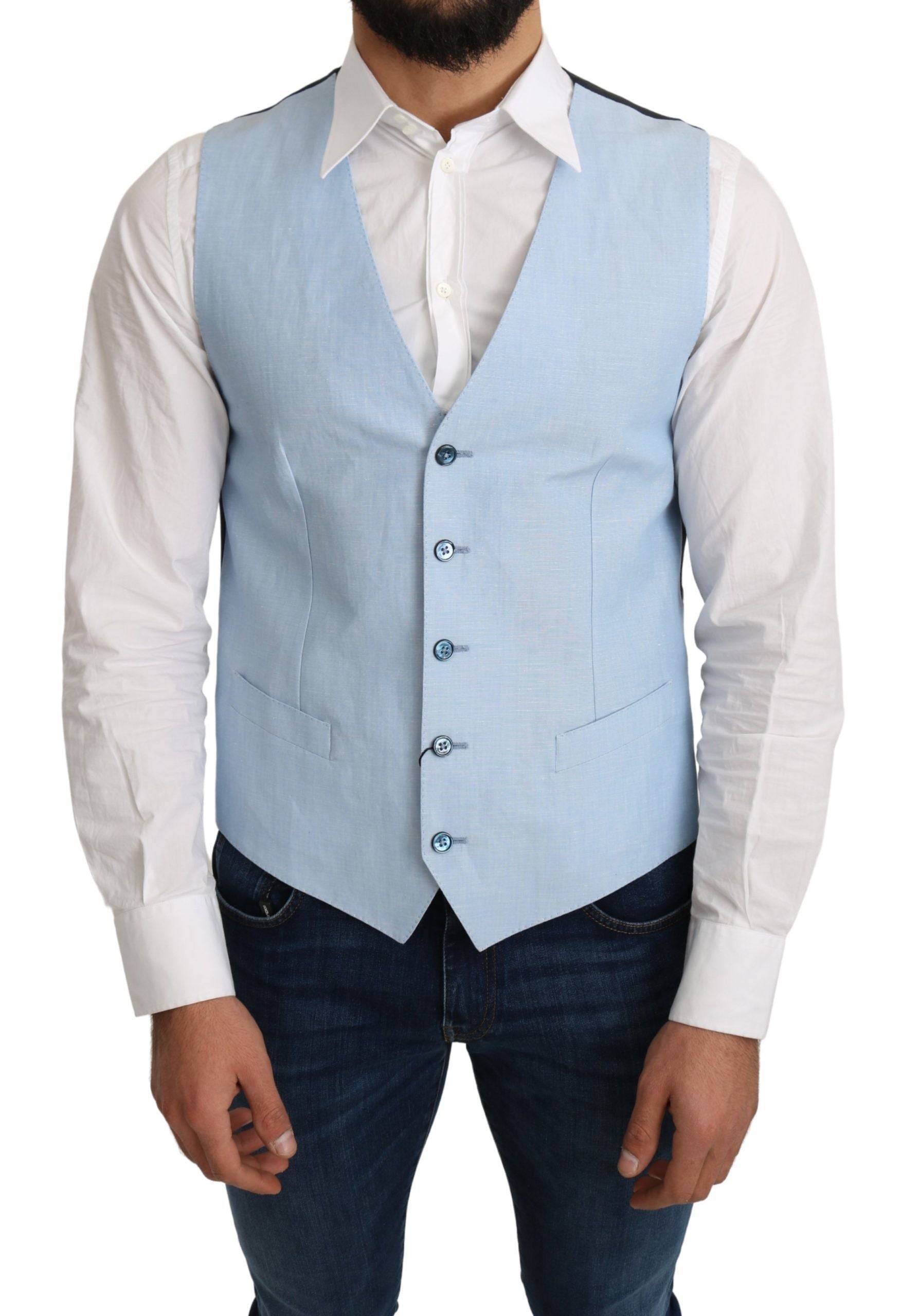 Dolce & Gabbana Blue Viscose Stretch Coat, Formal Vest-1