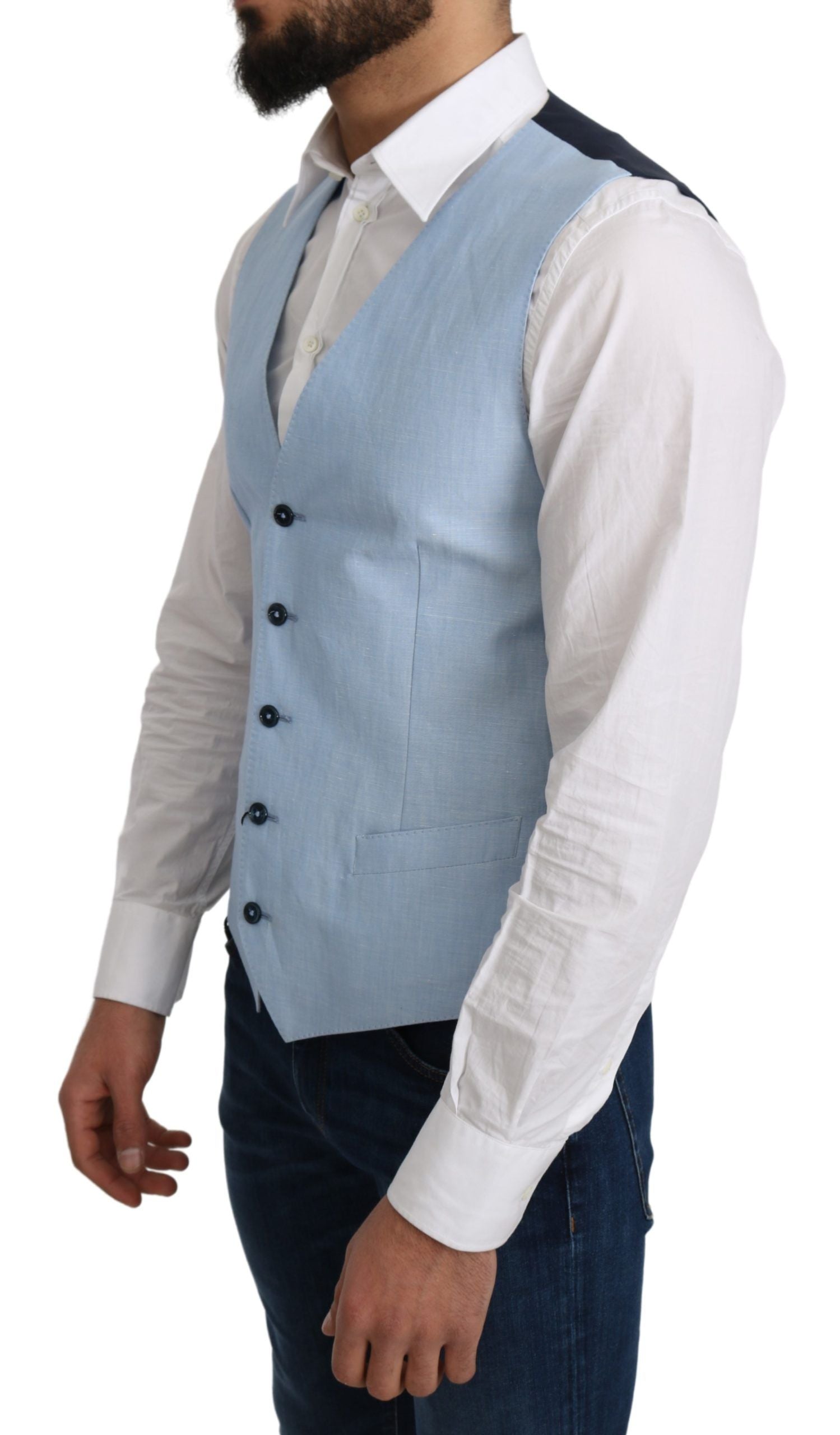Dolce & Gabbana Blue Viscose Stretch Coat, Formal Vest-2