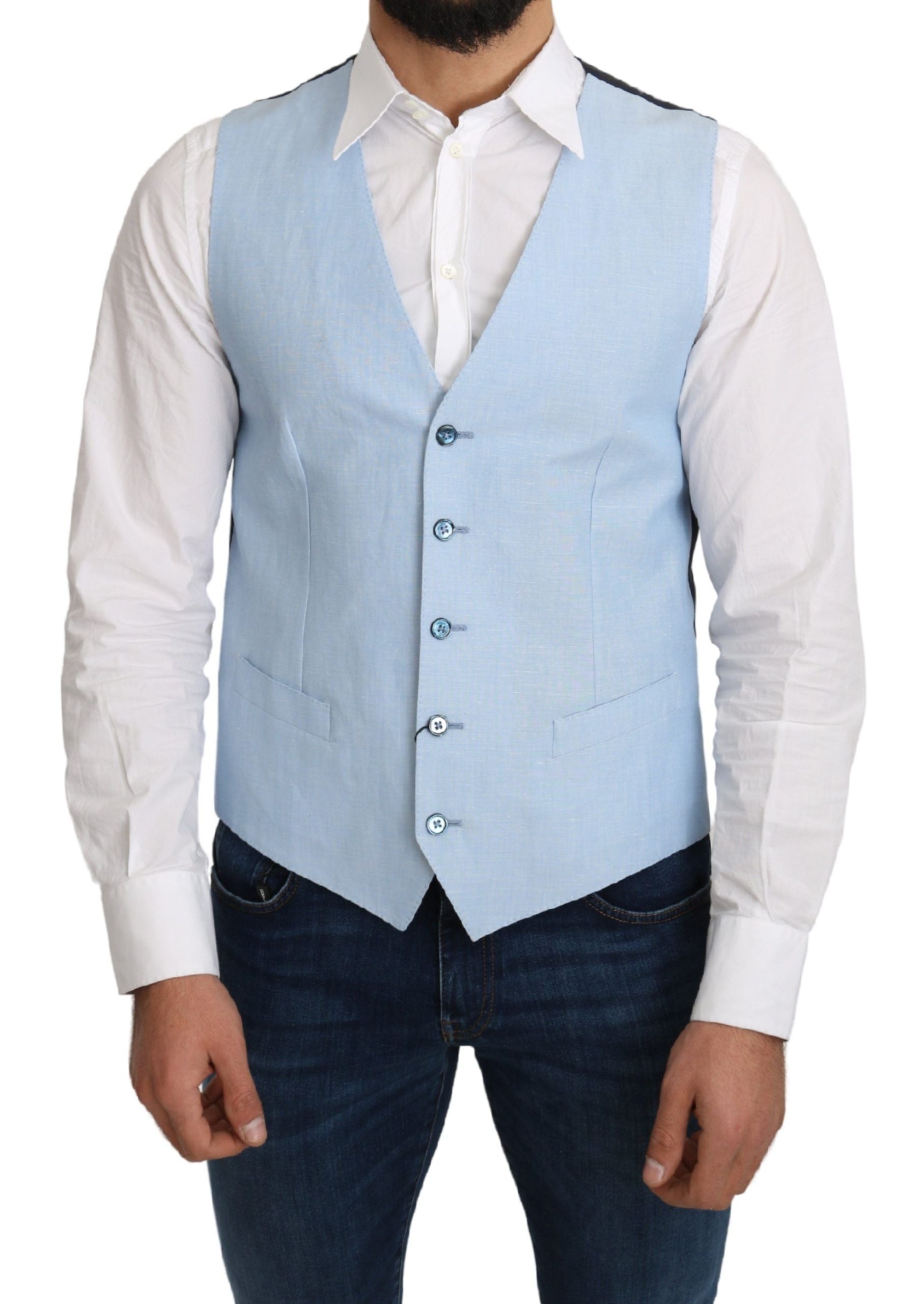 Dolce & Gabbana Blue Viscose Stretch Coat, Formal Vest-5