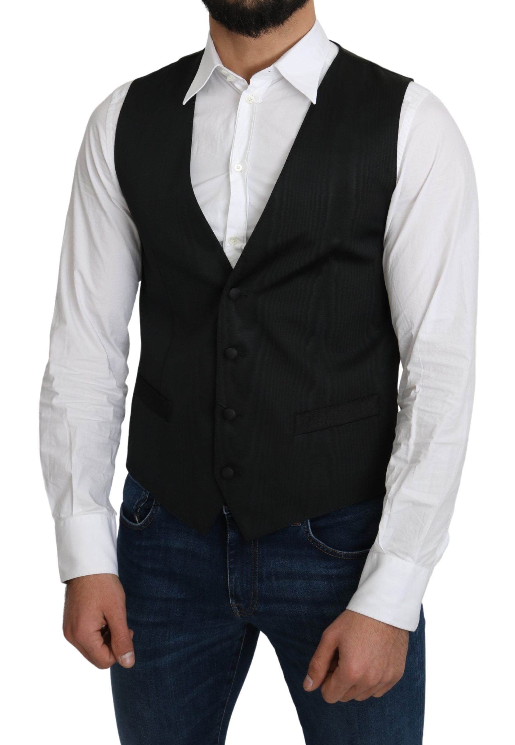 Dolce & Gabbana Grey Formal Coat in 100% Silk Vest