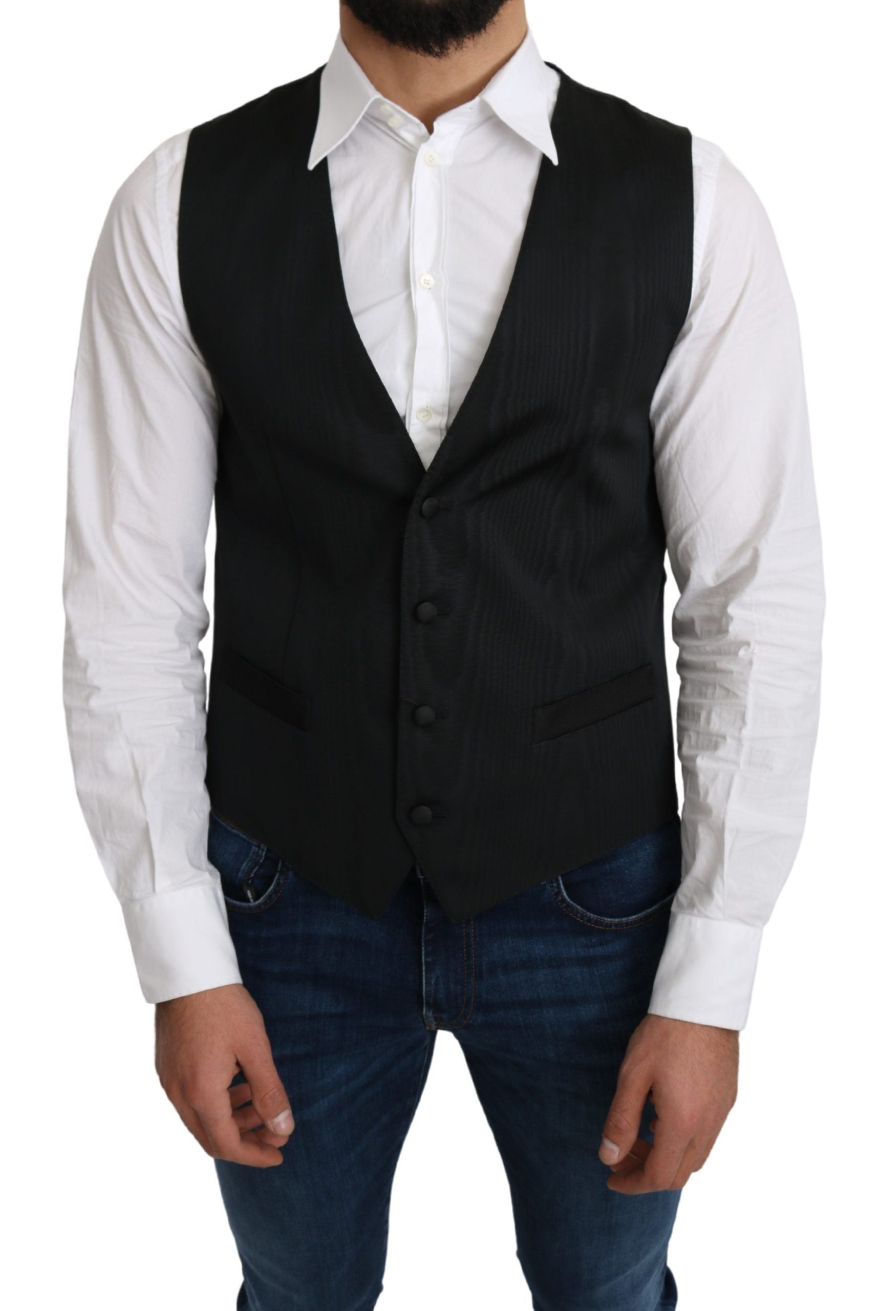 Dolce & Gabbana Grey Formal Coat in 100% Silk Vest-2