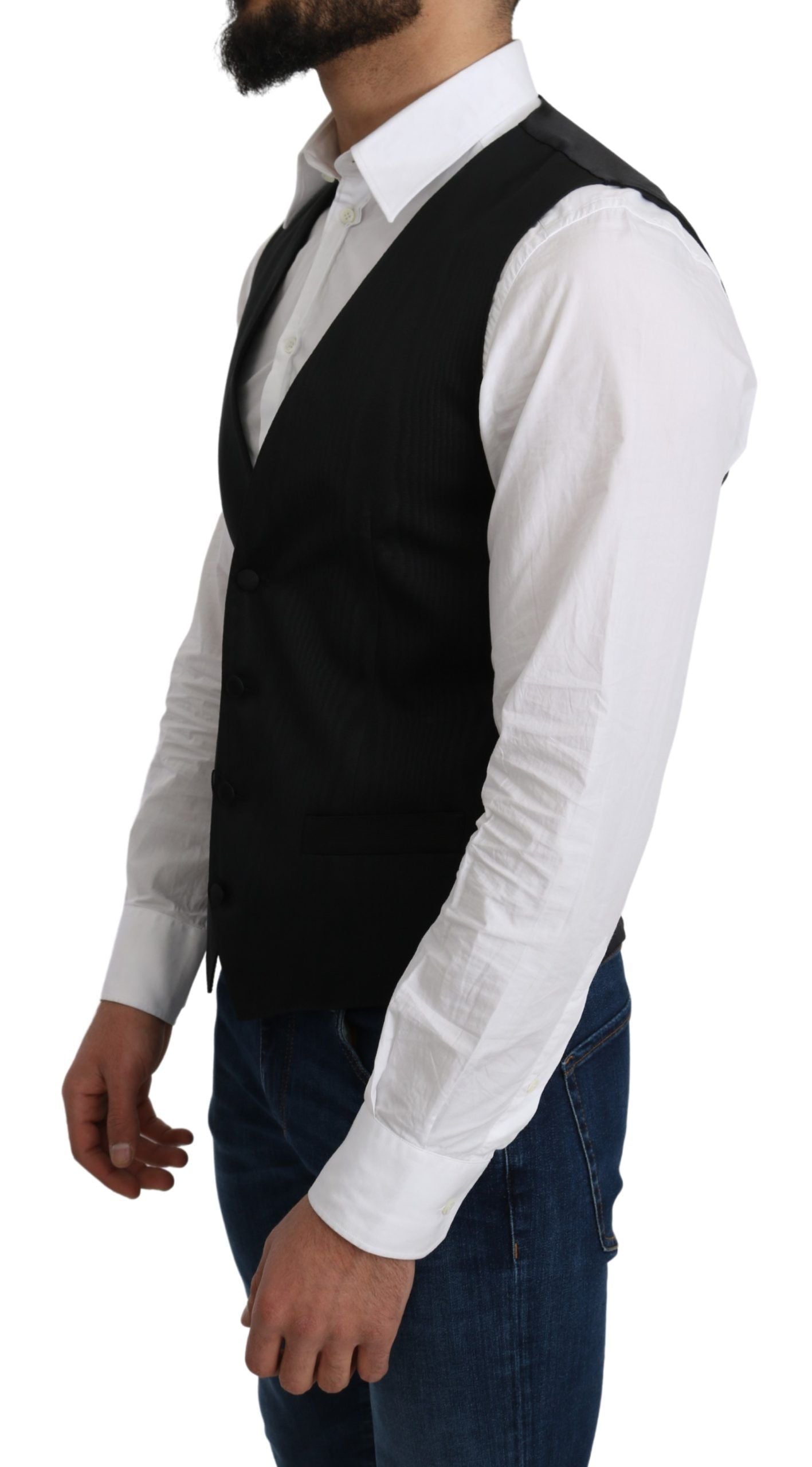 Dolce & Gabbana Grey Formal Coat in 100% Silk Vest-3