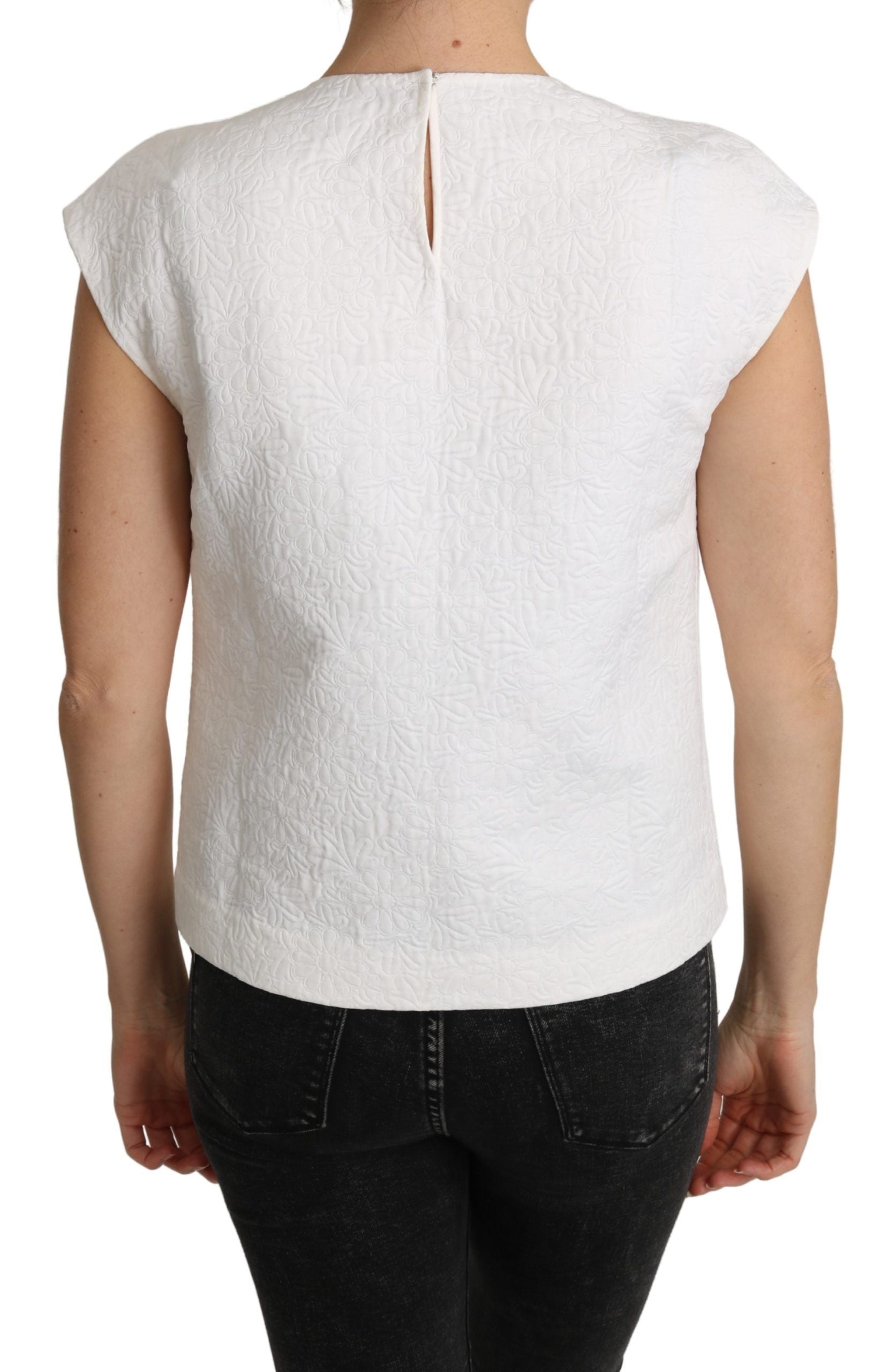 Dolce & Gabbana White Brocade Blouse with Floral Pattern Cotton Top-2