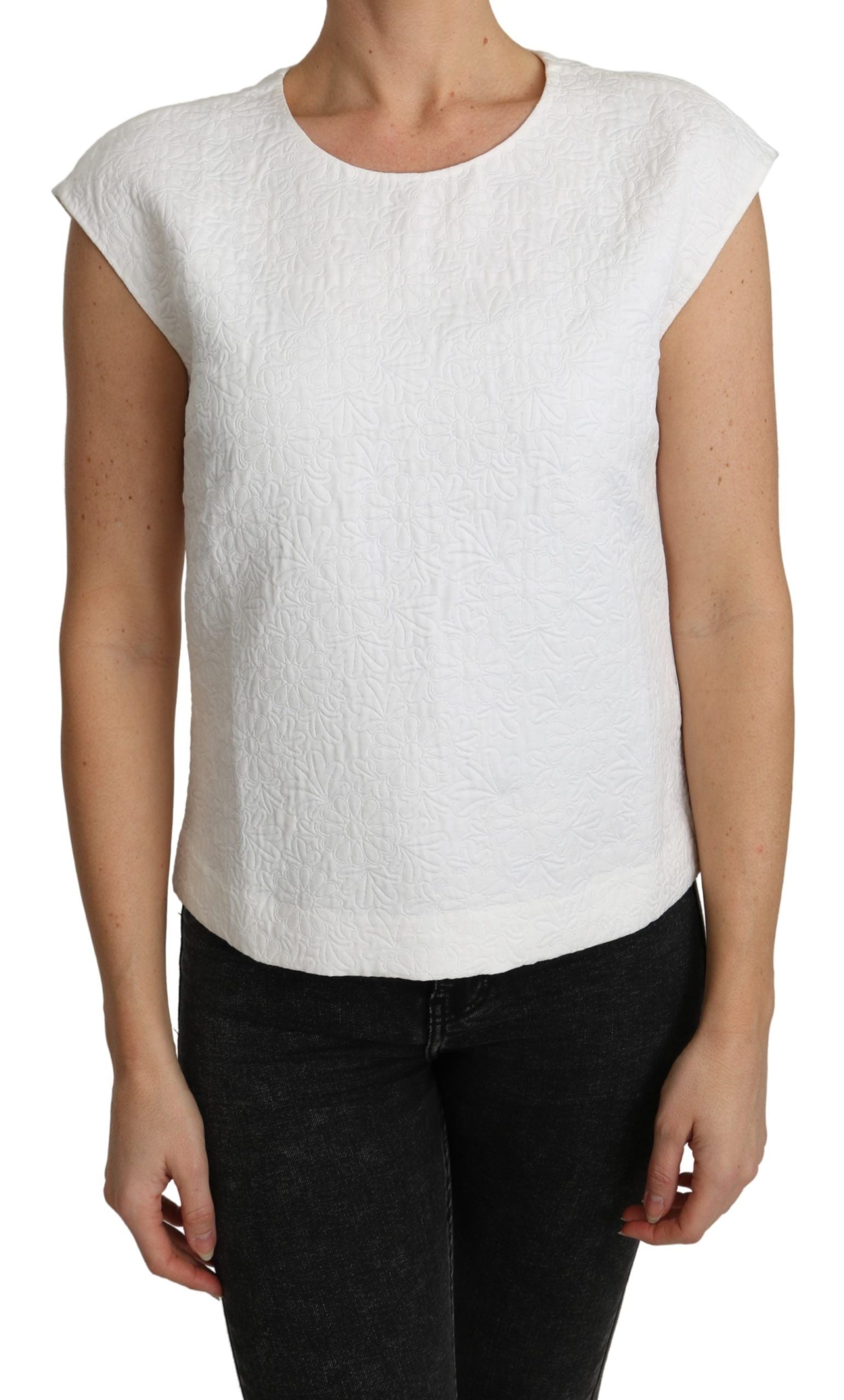 Dolce & Gabbana White Brocade Blouse with Floral Pattern Cotton Top
