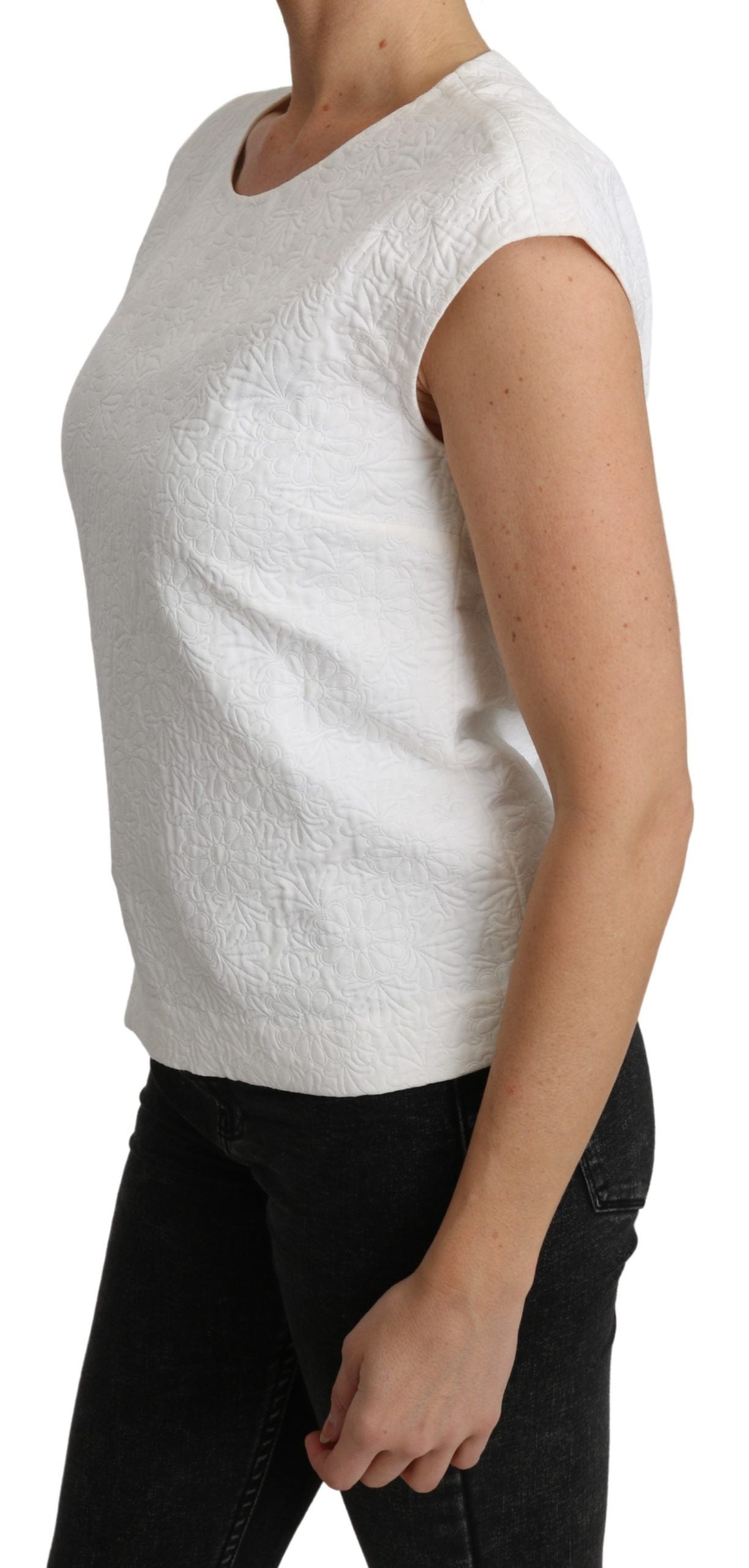 Dolce & Gabbana White Brocade Blouse with Floral Pattern Cotton Top-4
