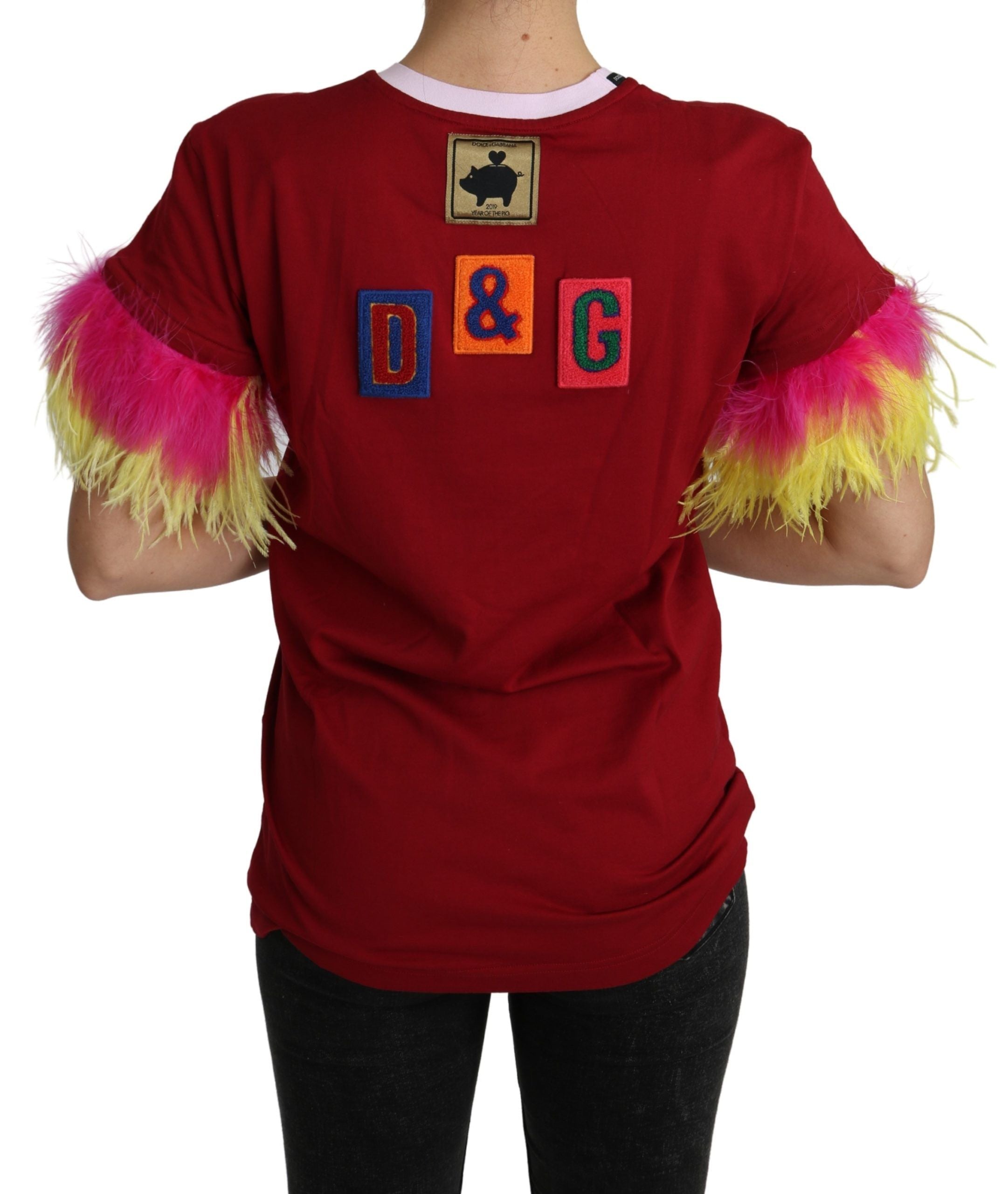Dolce & Gabbana Rotes Schwein Druck Feder Ärmel T-shirt Top-2