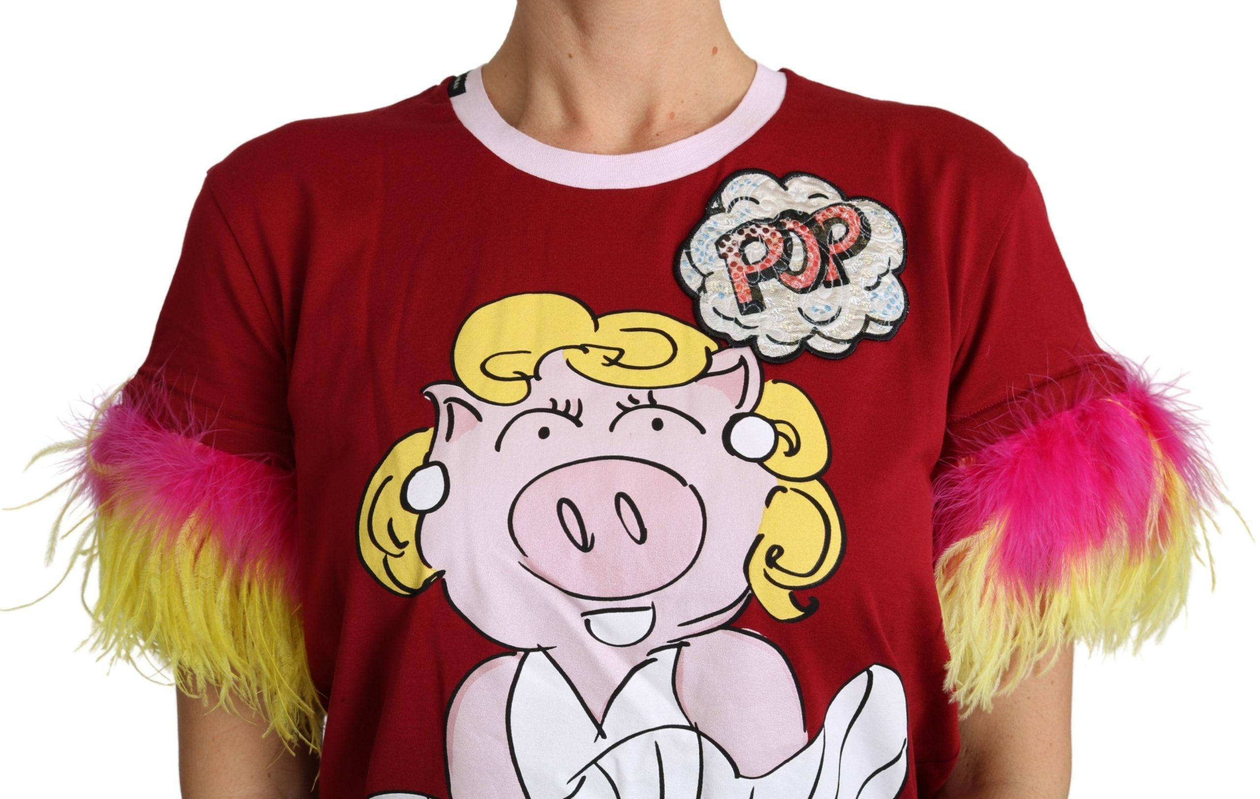 Dolce & Gabbana Rotes Schwein Druck Feder Ärmel T-shirt Top-3