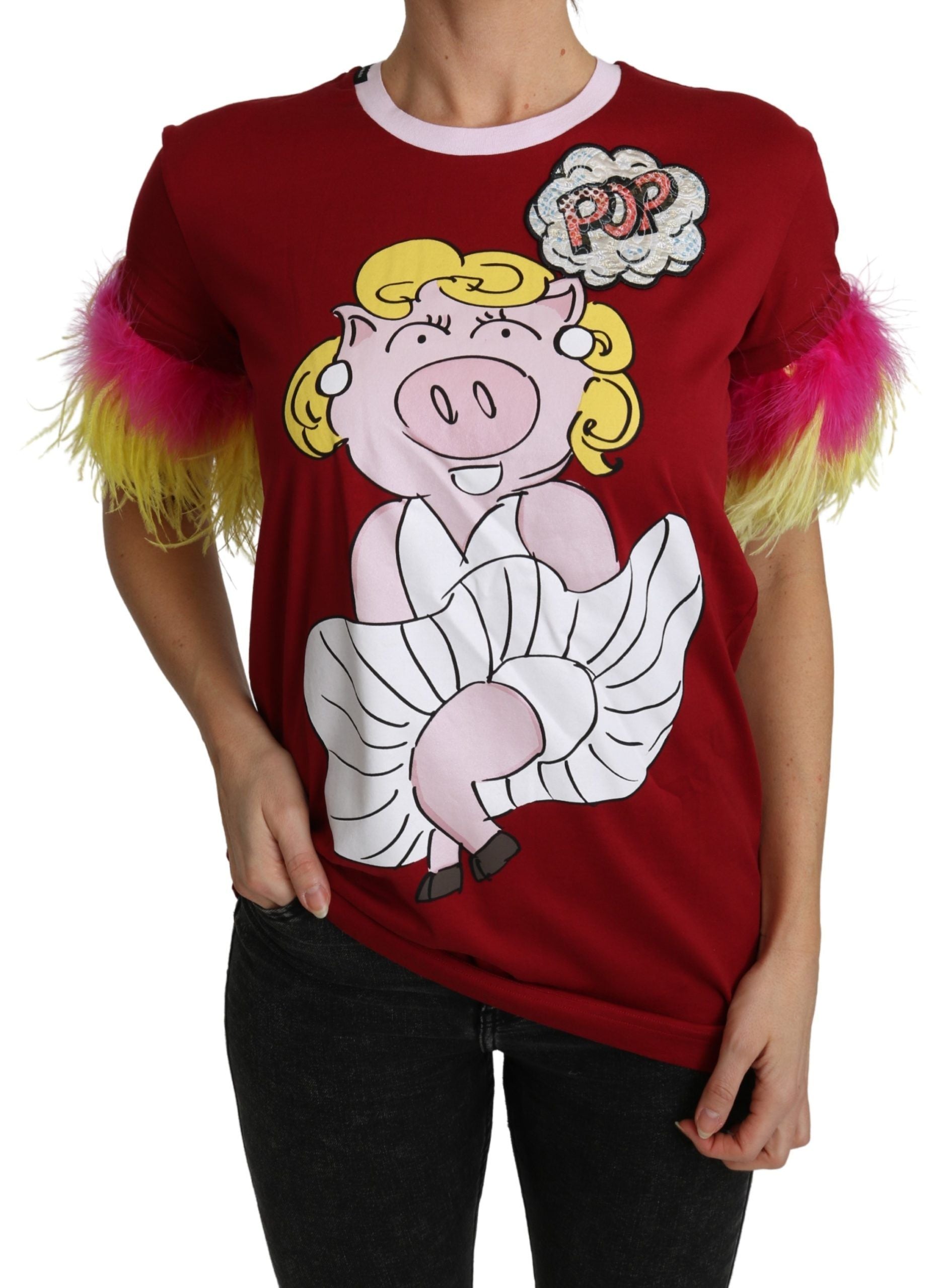 Dolce & Gabbana Rotes Schwein Druck Feder Ärmel T-shirt Top-1