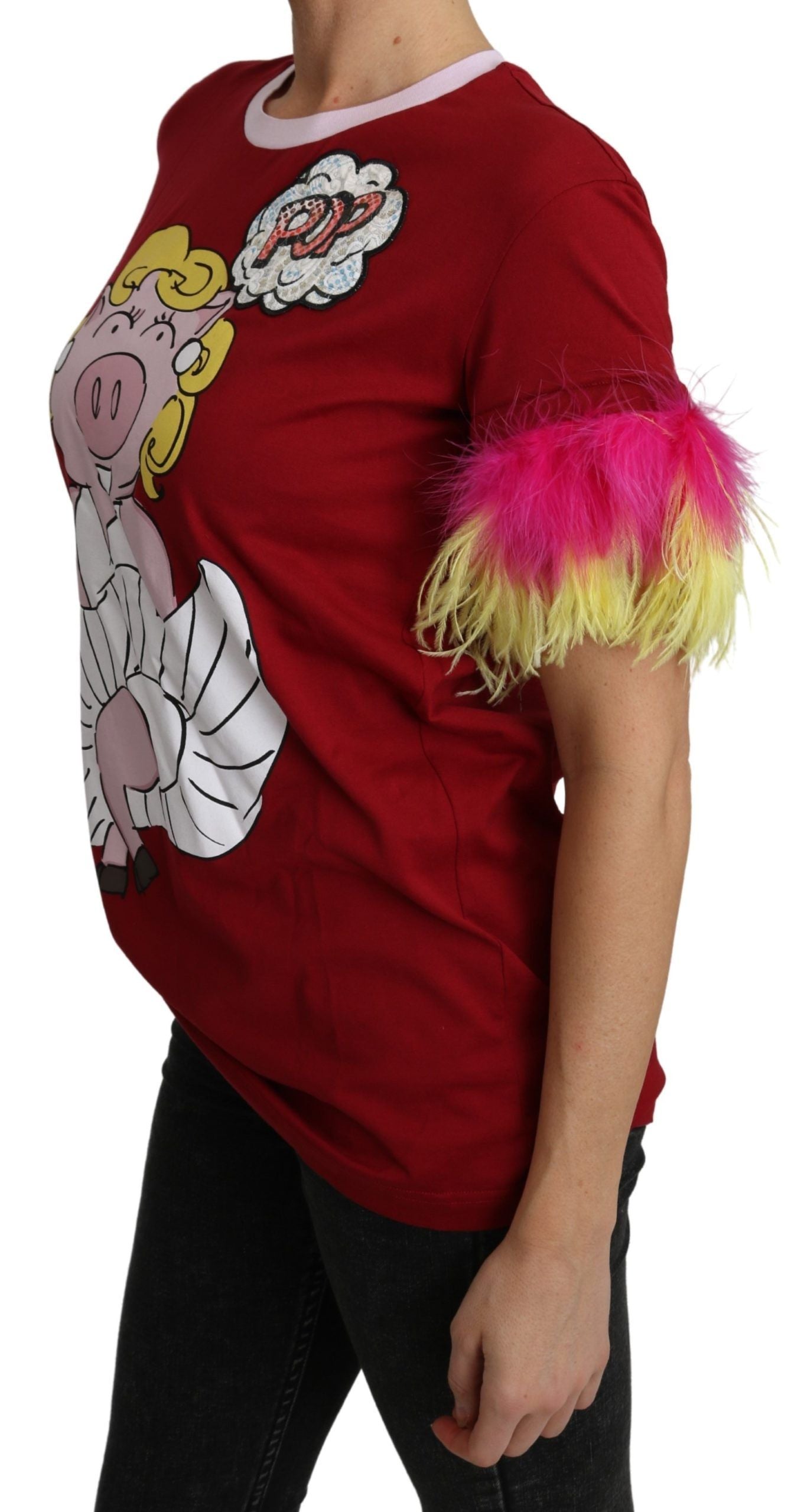 Dolce & Gabbana Rotes Schwein Druck Feder Ärmel T-shirt Top-4
