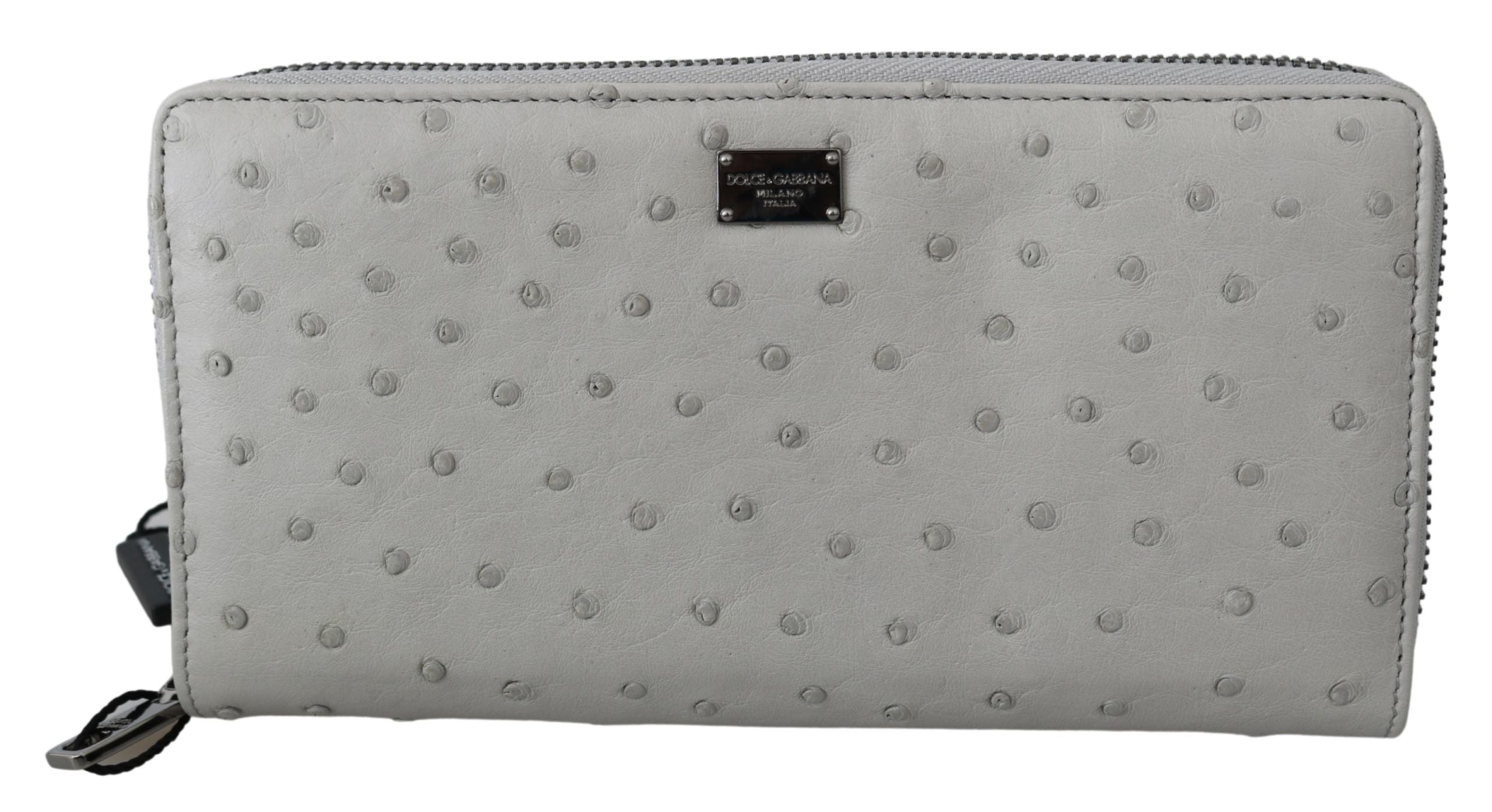 Dolce & Gabbana White Ostrich Leather Continental Men's Clutch Wallet