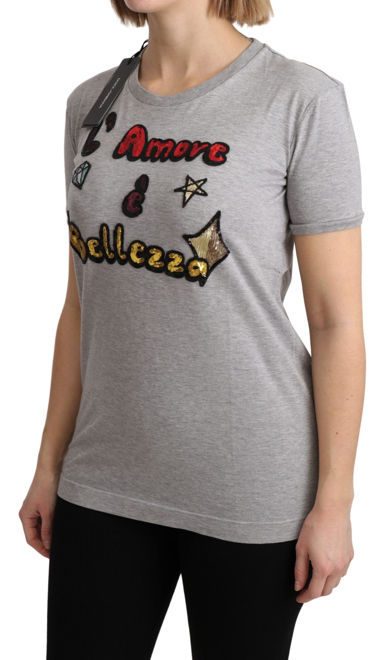 Dolce & Gabbana Graues Baumwoll-T-Shirt Amore e Bellezza-3