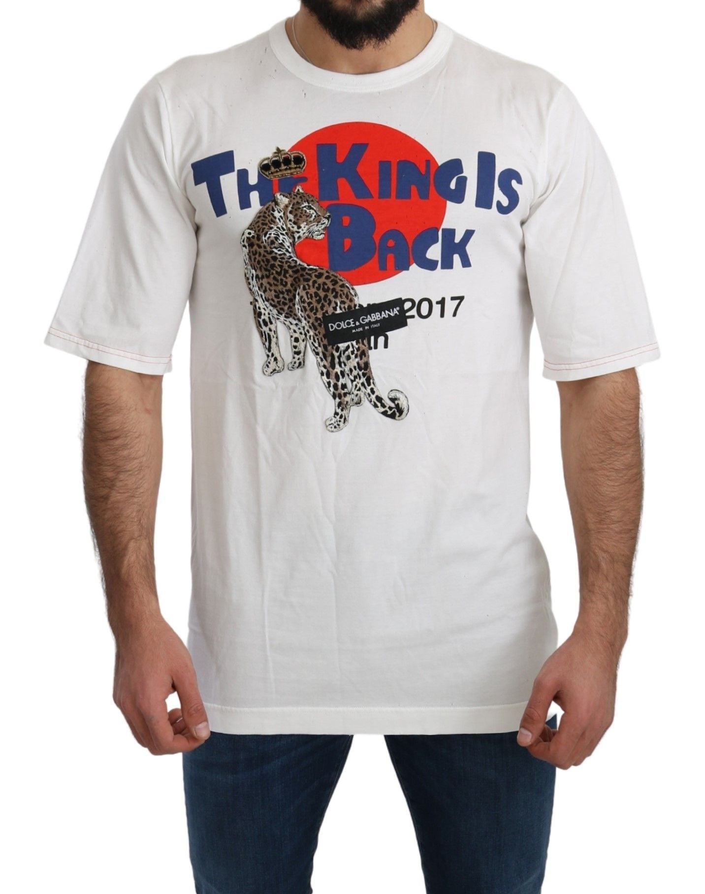 Dolce & Gabbana Weißes Leopard Royal Top T-shirt-1