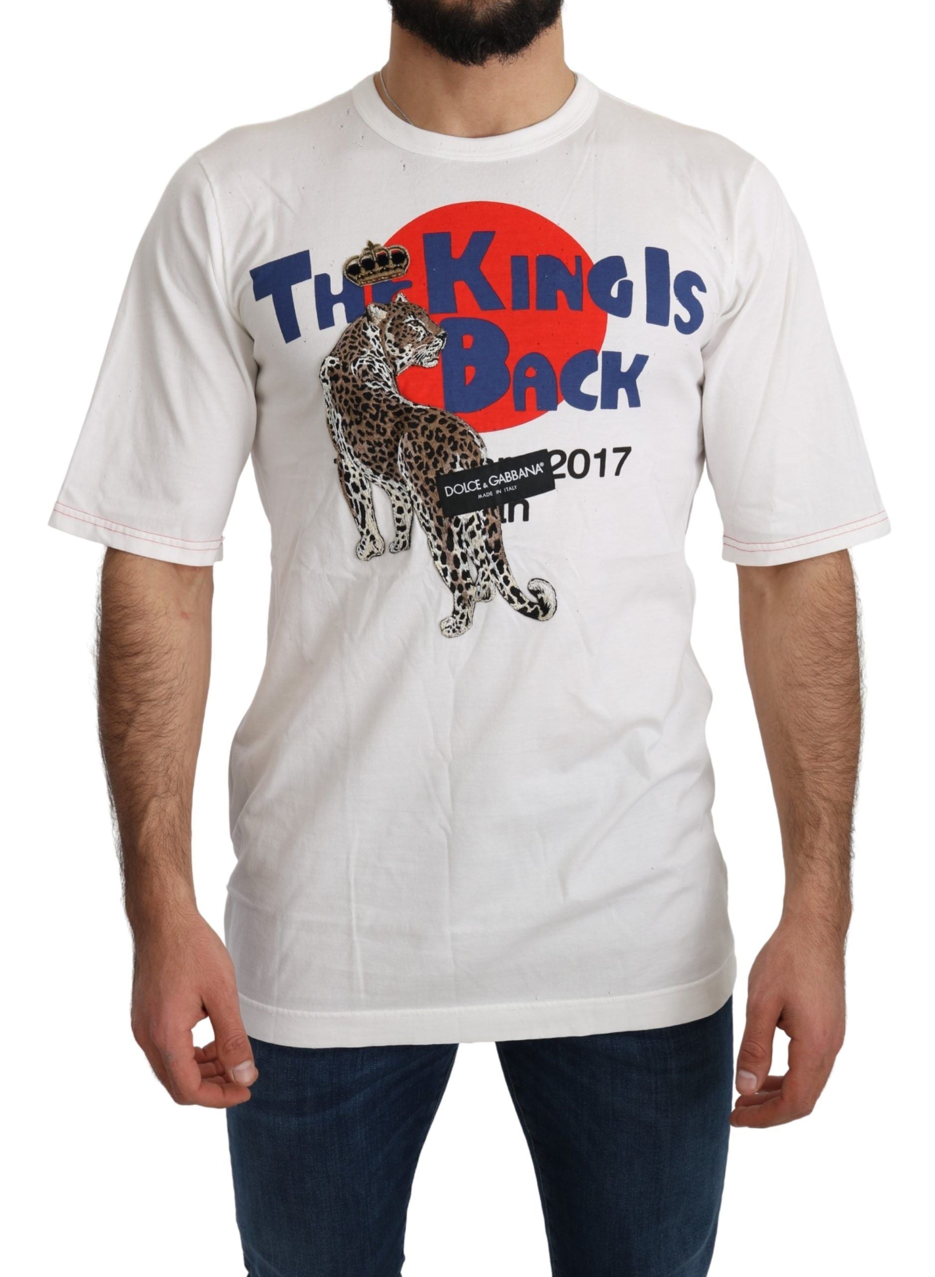 Dolce & Gabbana Weißes Leopard Royal Top T-shirt-5