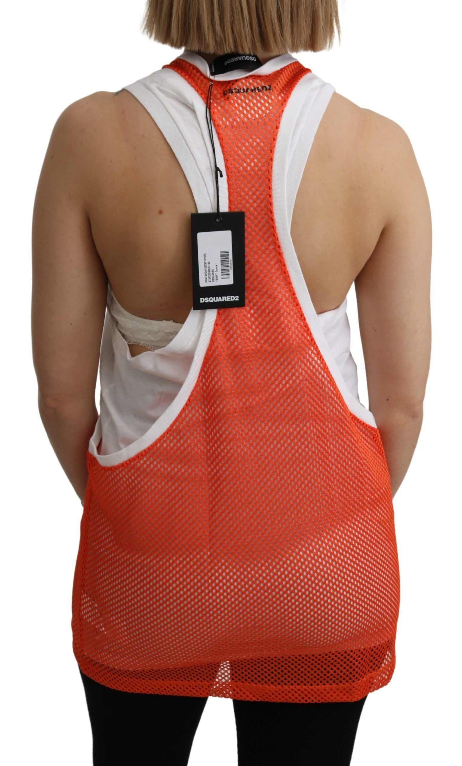 Dsquared² Orange Weißer Rundhalsausschnitt Ärmelloses Tank-T-Shirt Kleid Top-4