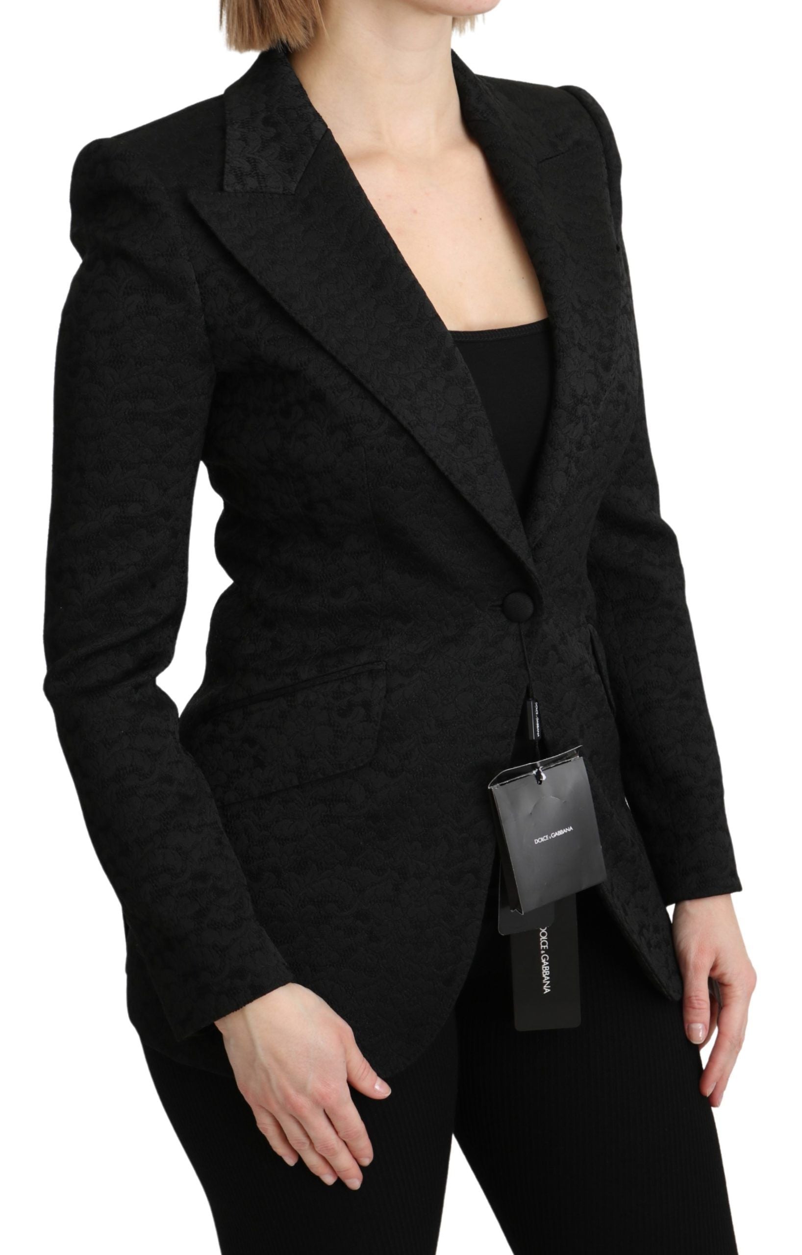 Dolce & Gabbana Schwarzer Brokat einreihiger Blazer Jacke-2