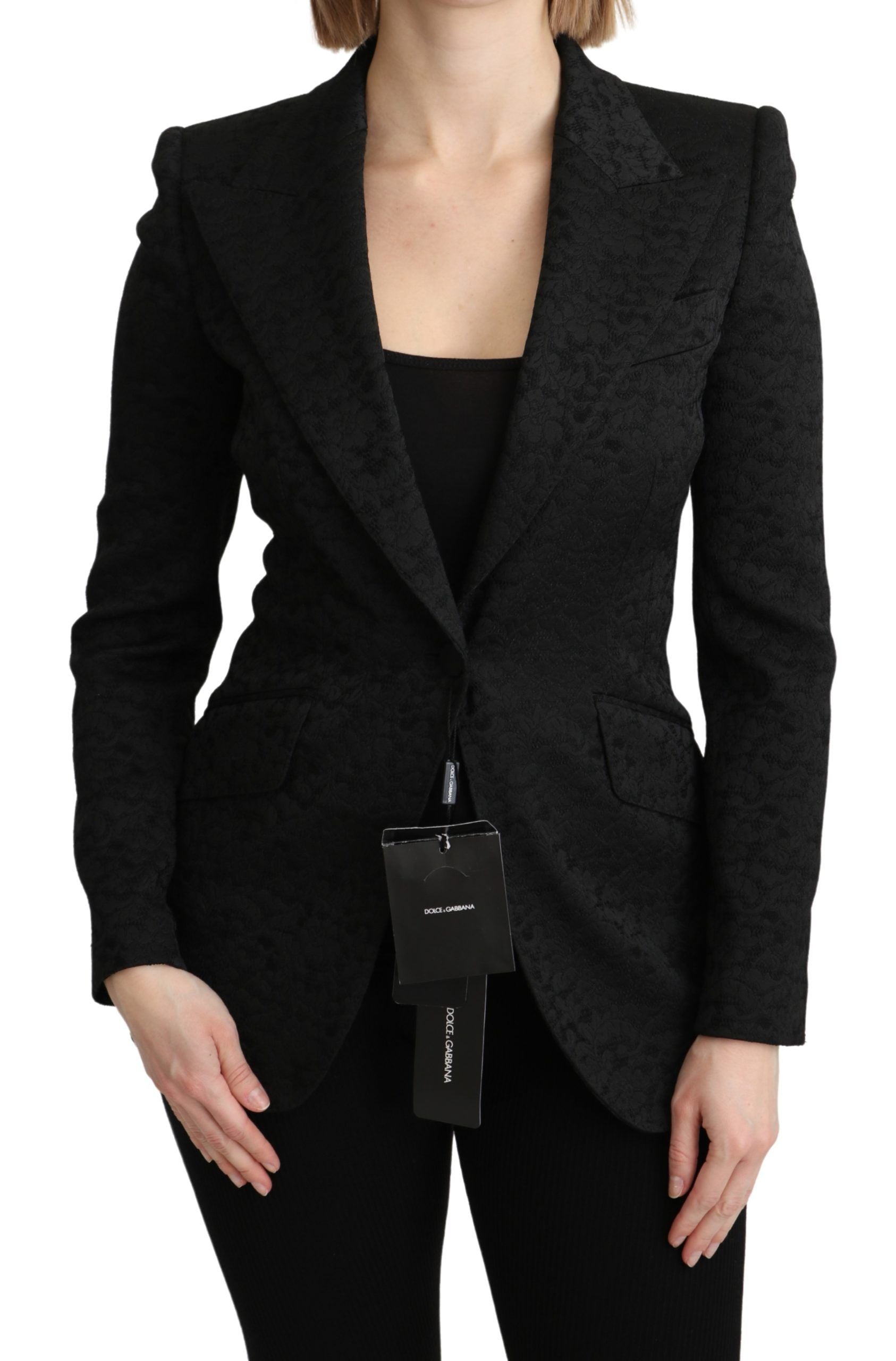 Dolce & Gabbana Schwarzer Brokat einreihiger Blazer Jacke-1