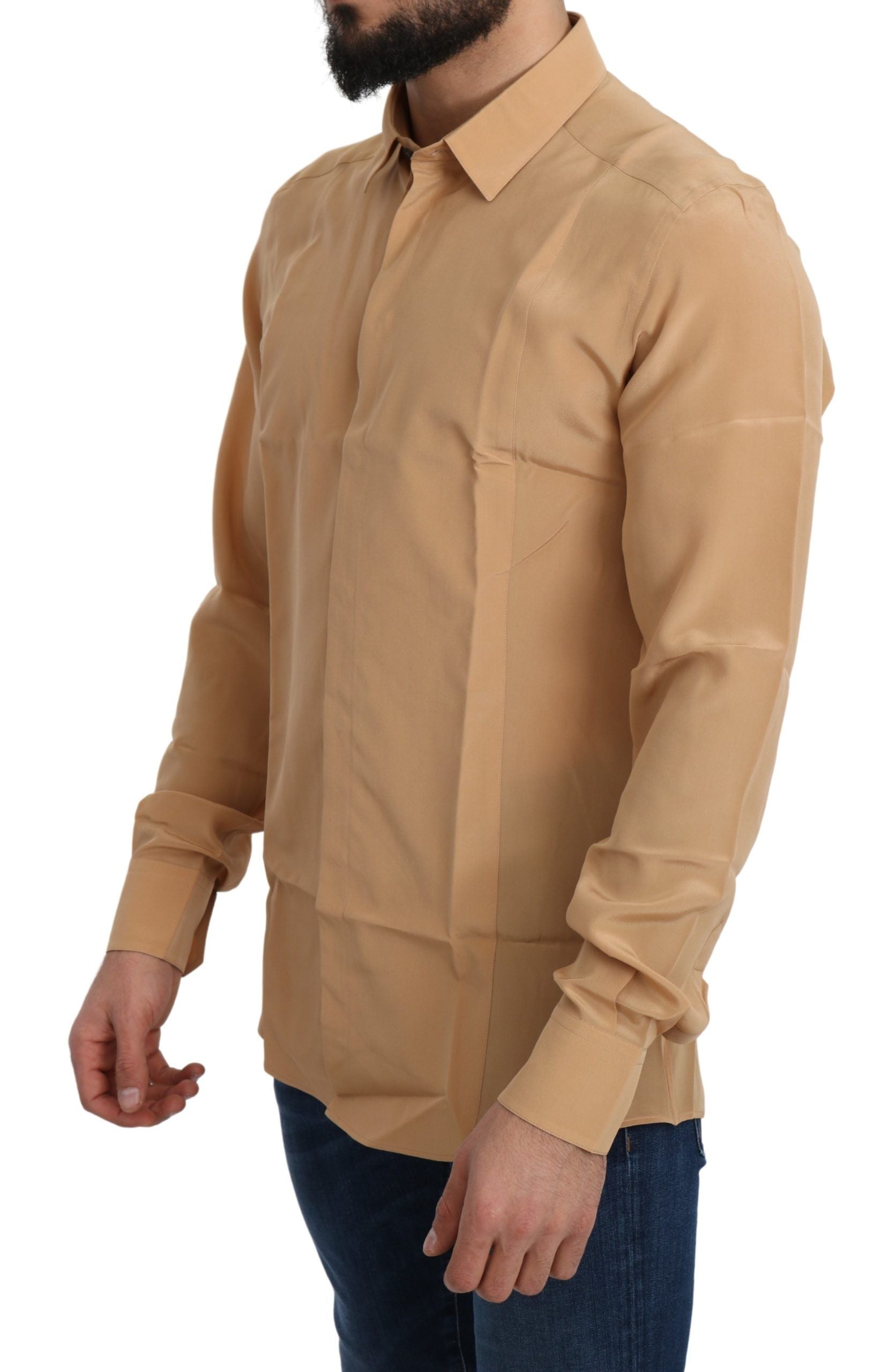 Dolce & Gabbana Yellow 100% Silk GOLD Top Slim Shirt-2