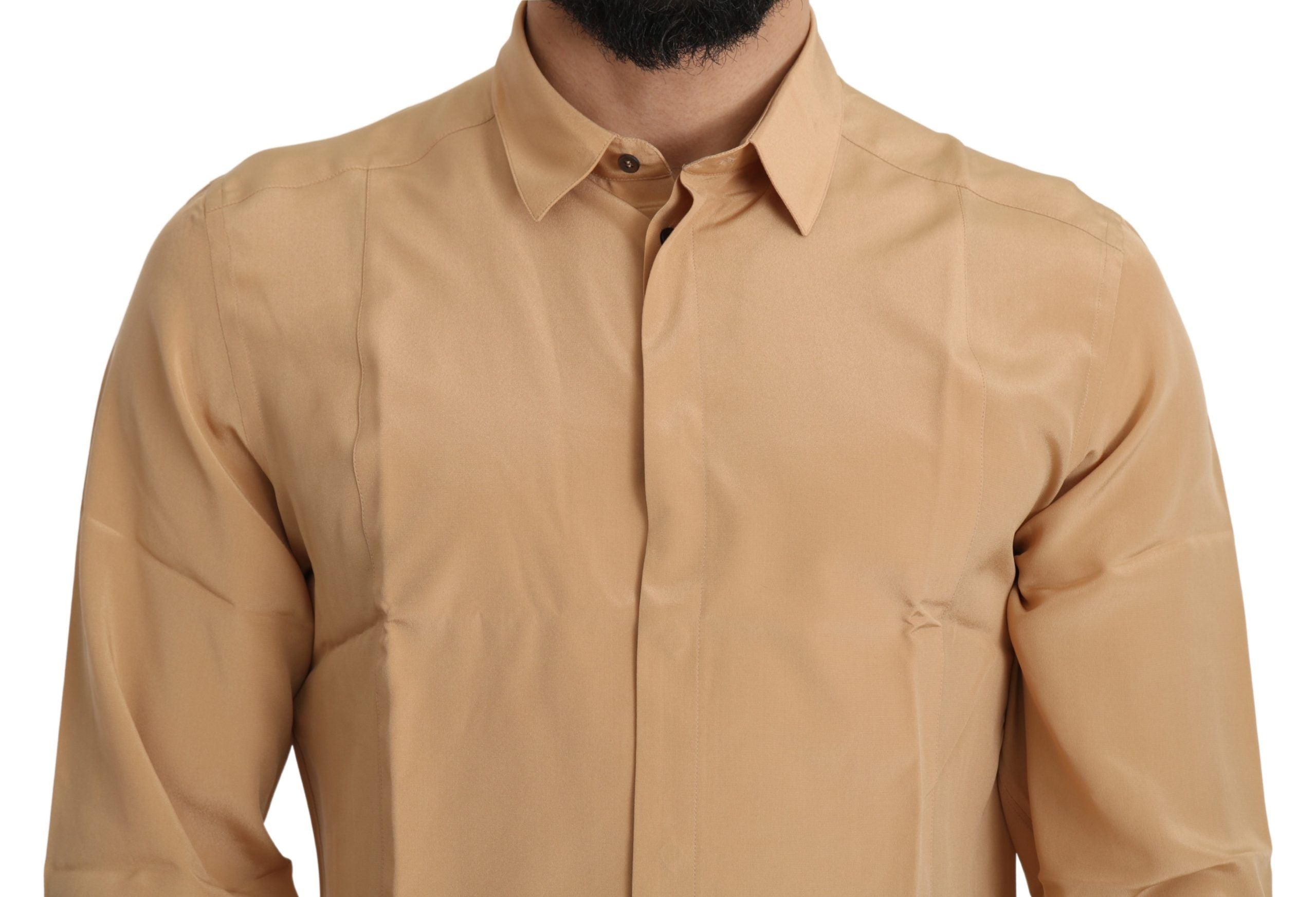 Dolce & Gabbana Yellow 100% Silk GOLD Top Slim Shirt-4