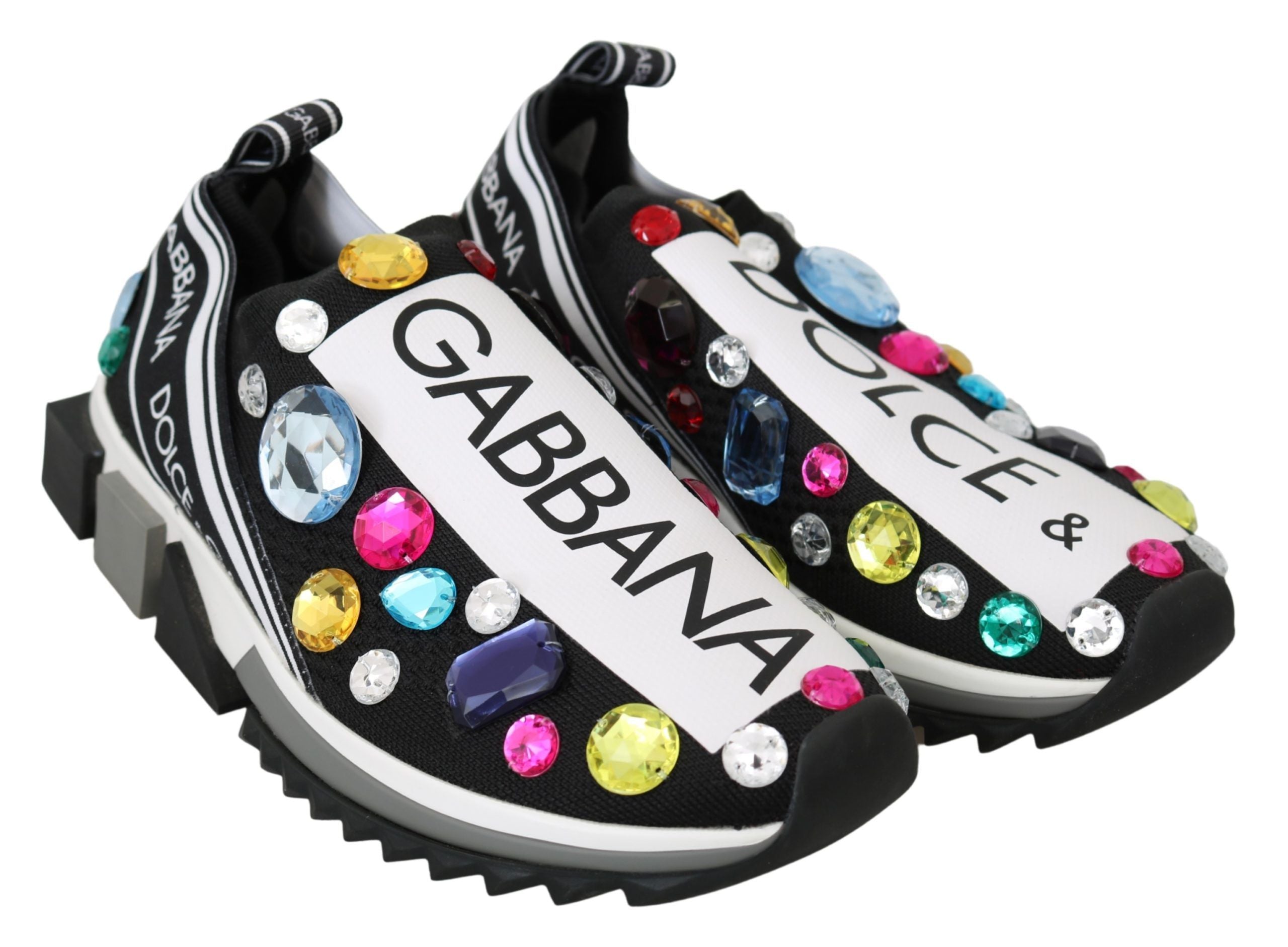 Zapatillas deportivas negras con cristales multicolor de Dolce & Gabbana-4