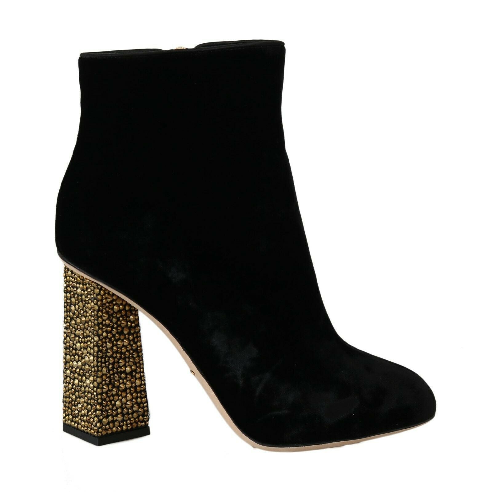 Dolce & Gabbana Black Velvet Crystal Square Heel Shoes