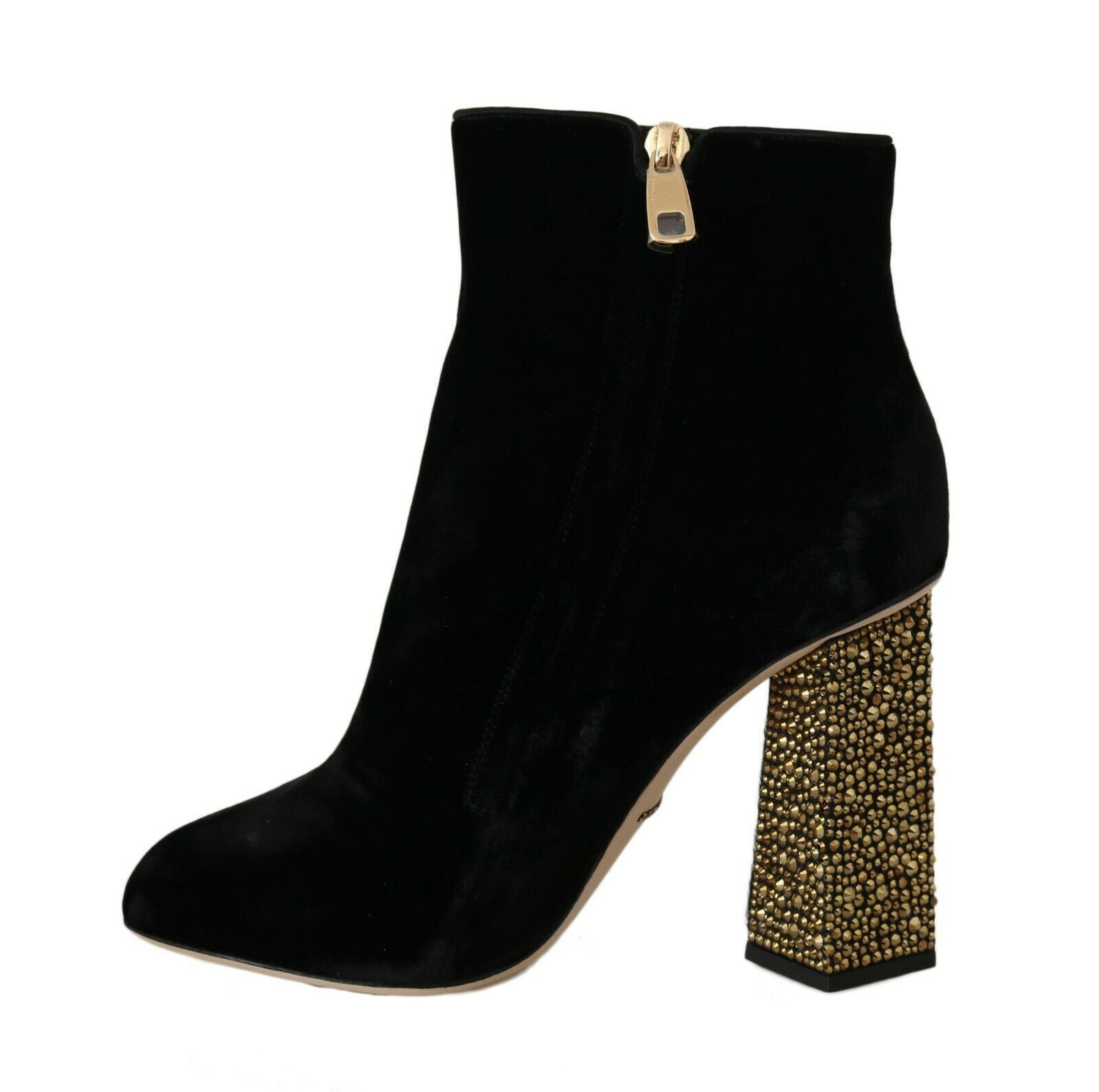Dolce & Gabbana Schwarzer Samt Kristall Quadratische Absätze Schuhe-2
