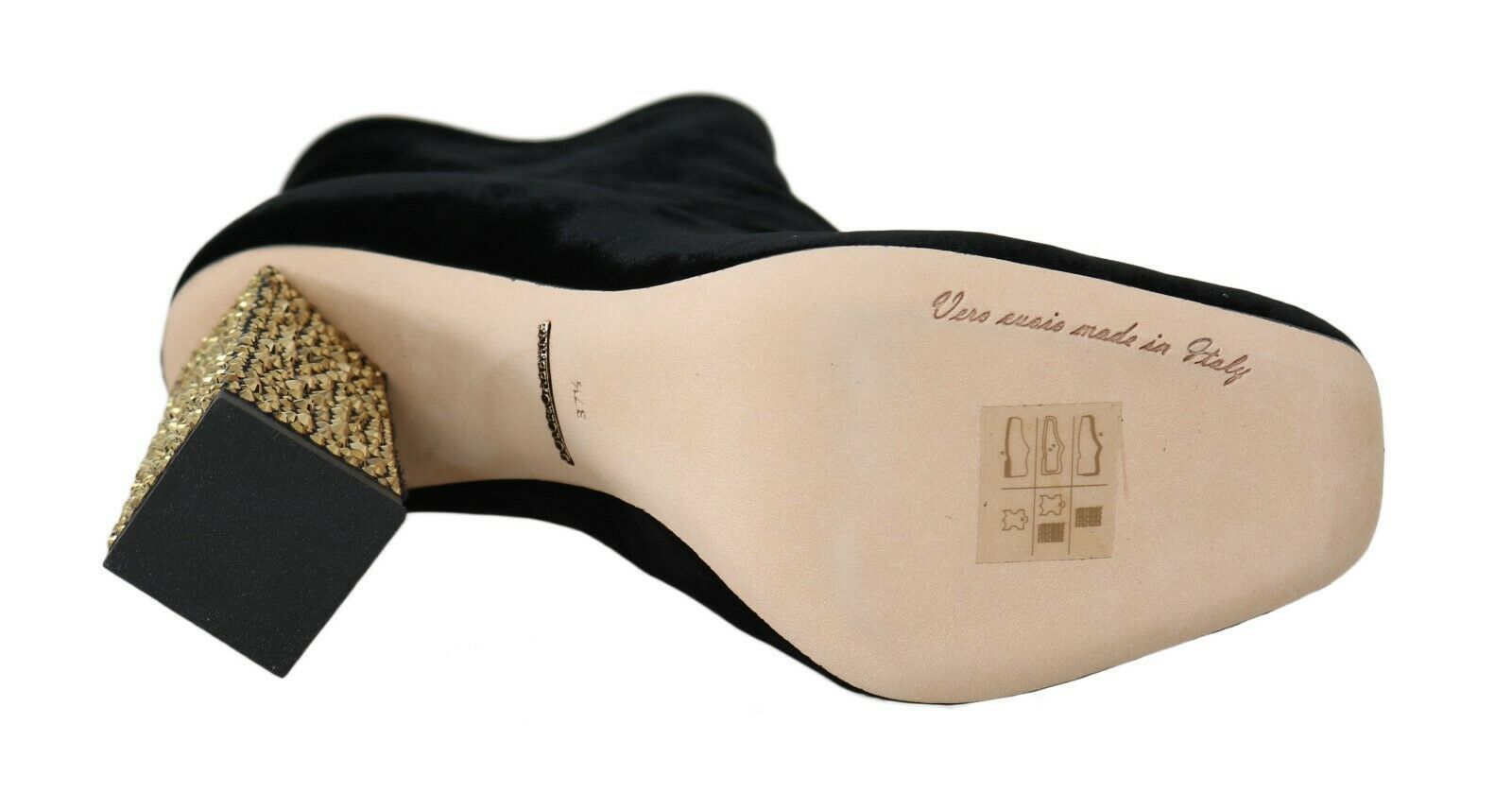 Dolce & Gabbana Schwarzer Samt Kristall Quadratische Absätze Schuhe-3