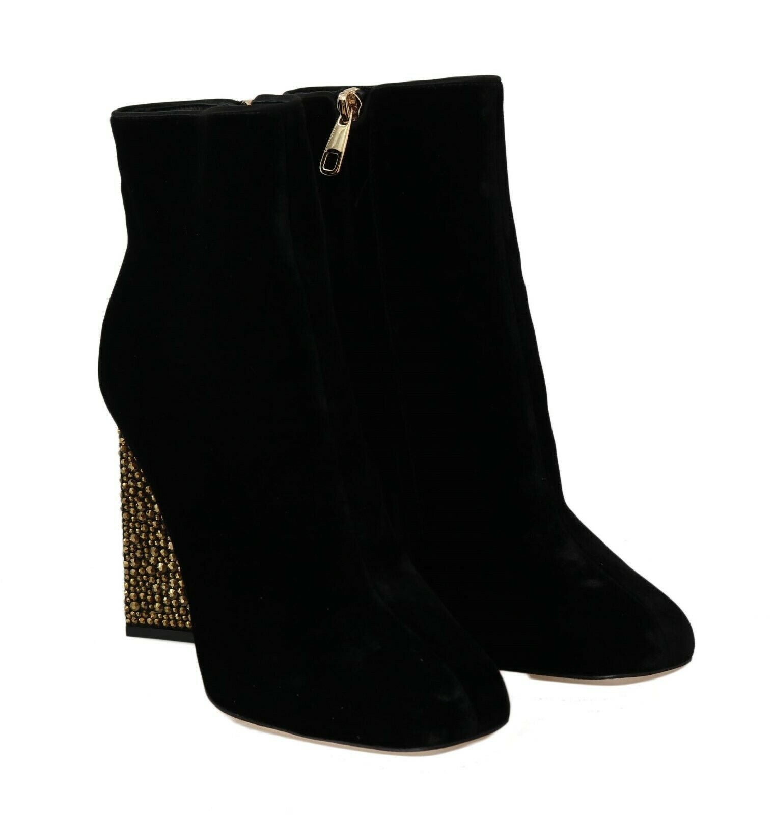 Dolce & Gabbana Schwarzer Samt Kristall Quadratische Absätze Schuhe-6