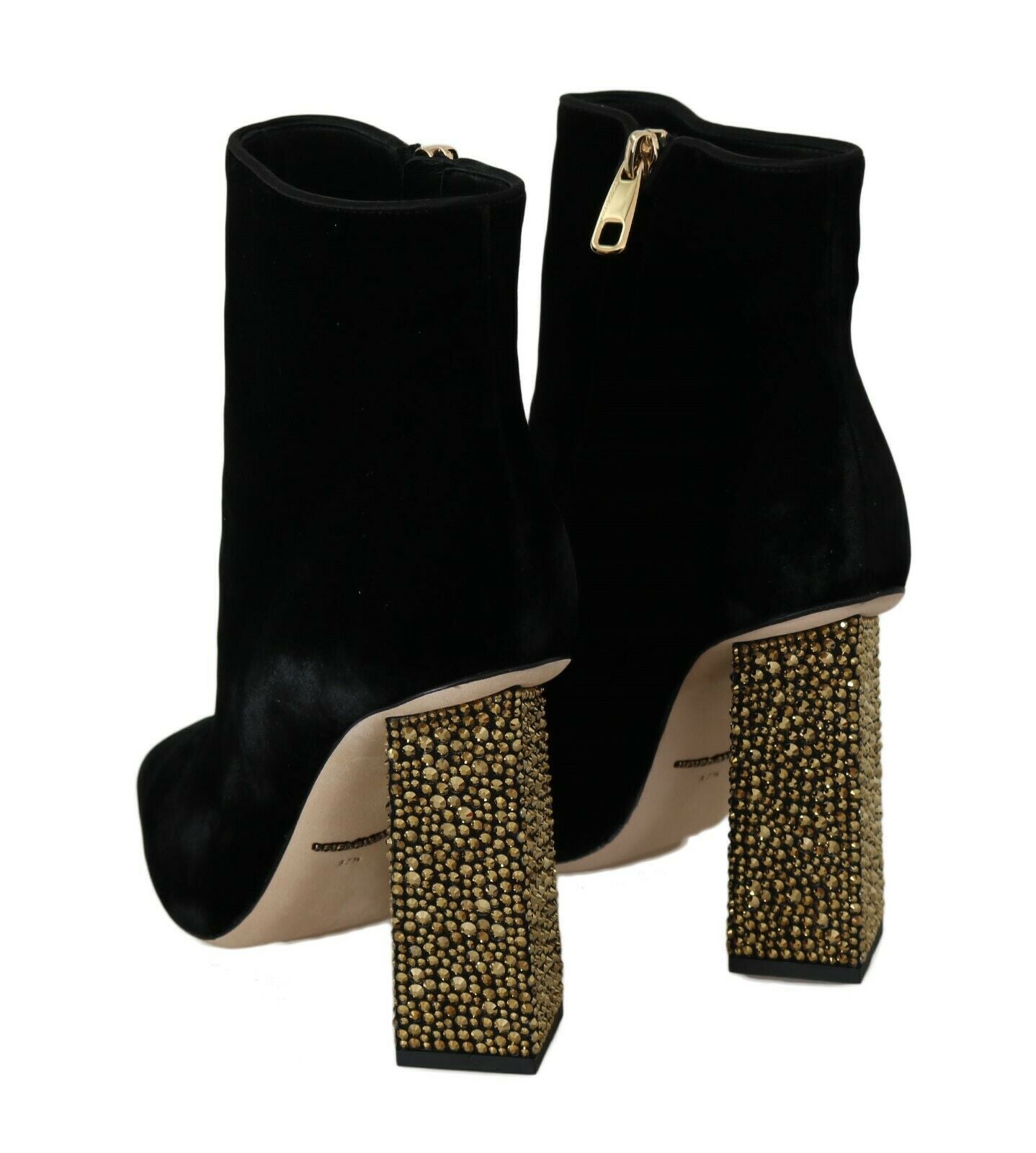 Dolce & Gabbana Schwarzer Samt Kristall Quadratische Absätze Schuhe-7