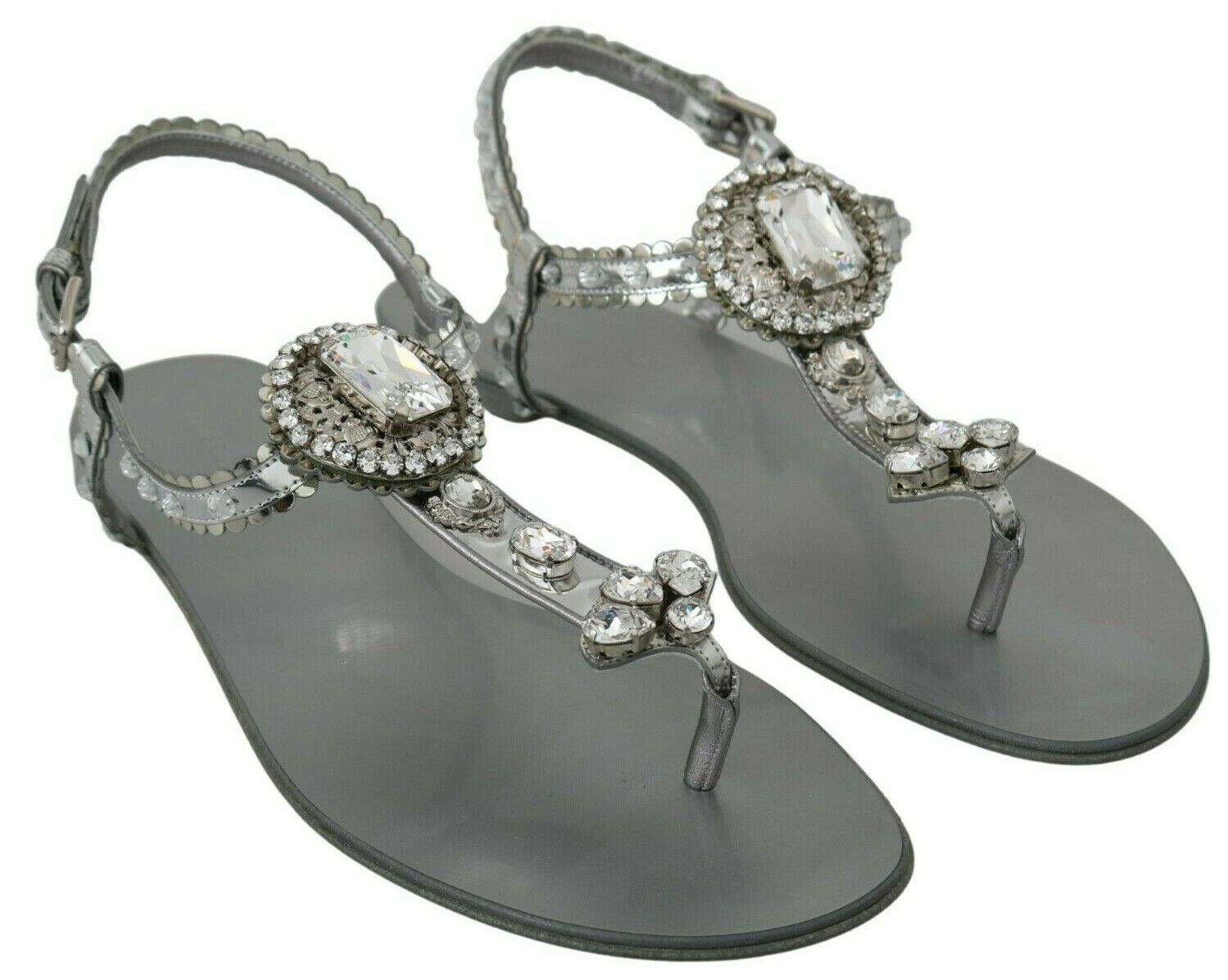Dolce & Gabbana Silber Kristall Sandalen Flip Flops Schuhe-2