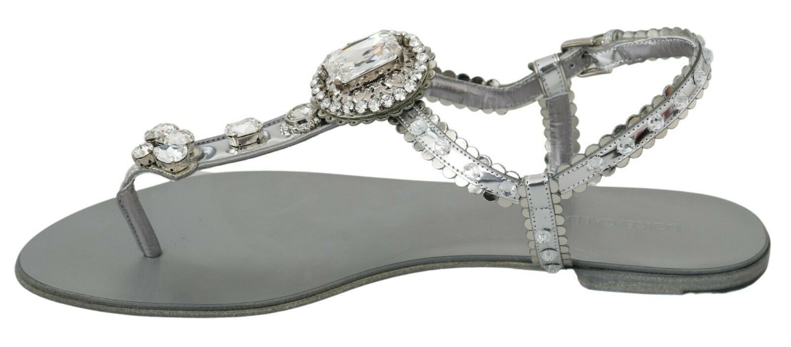 Dolce & Gabbana Silber Kristall Sandalen Flip Flops Schuhe-3