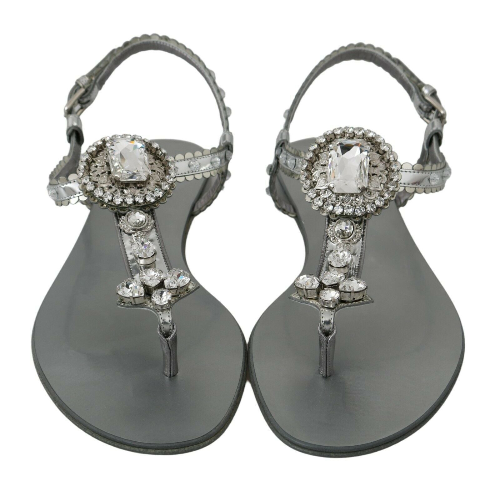Dolce & Gabbana Silber Kristall Sandalen Flip Flops Schuhe-6