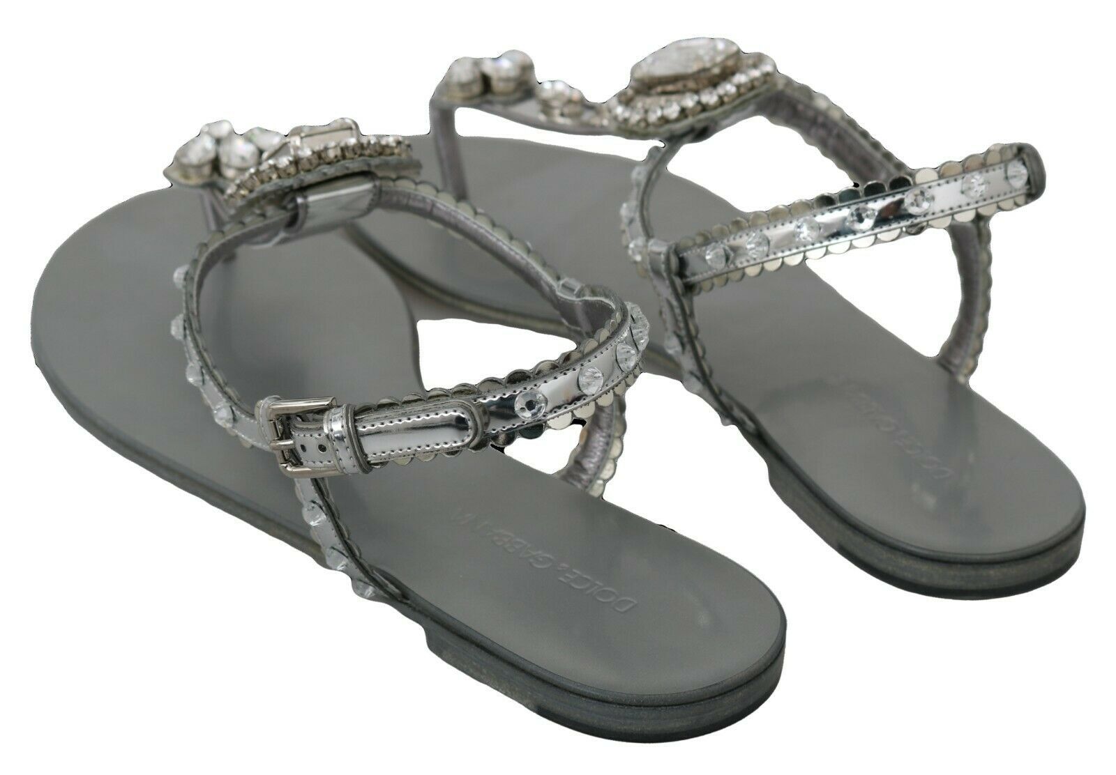 Dolce & Gabbana Silber Kristall Sandalen Flip Flops Schuhe-7