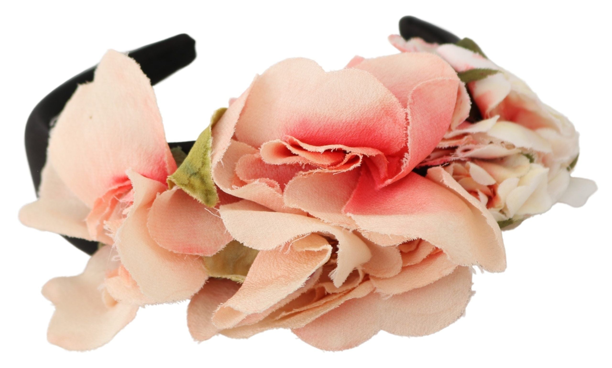 Dolce & Gabbana Pink Silk Black Floral Headband Logo Tiara-4