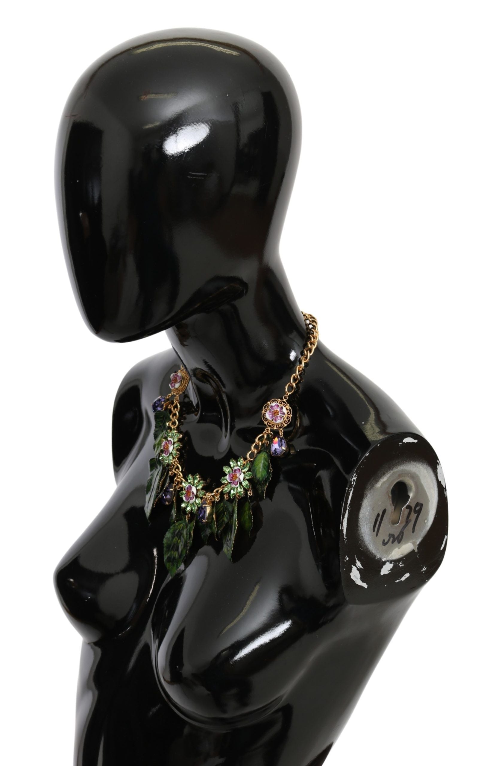 Dolce & Gabbana Green Leaves Gold Brass Crystal Flower Pendant Necklace-5