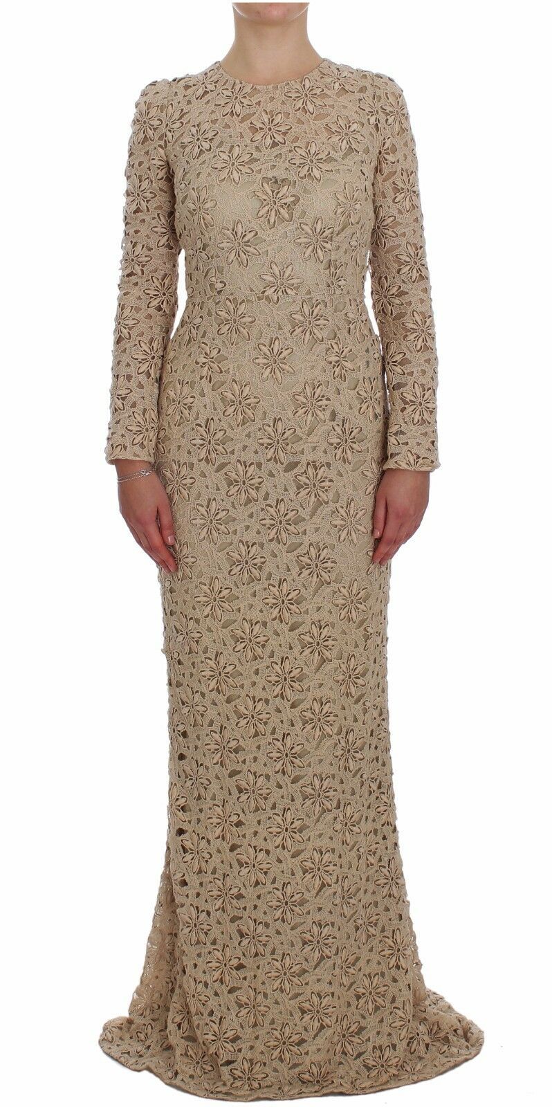 Dolce & Gabbana Beigefarbenes Maxikleid aus floraler Spitze-1