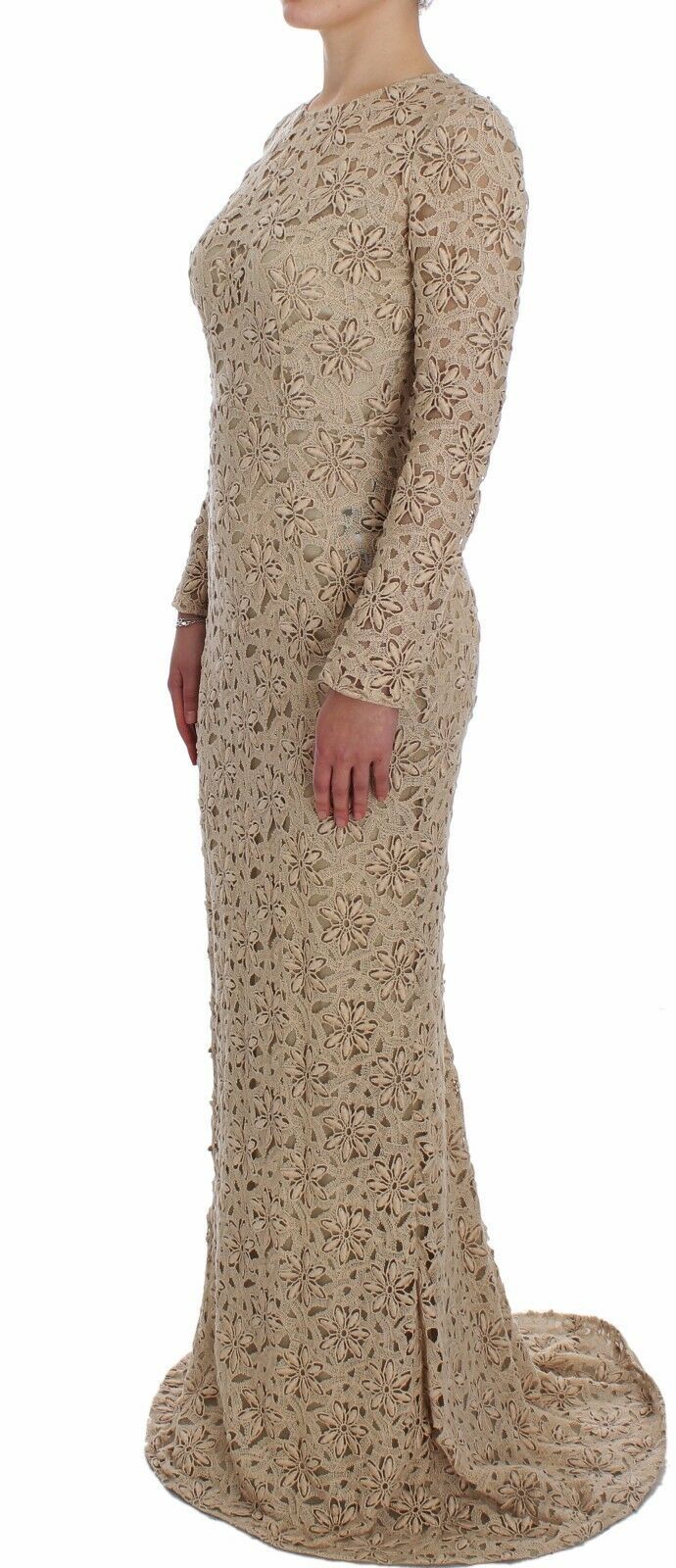 Dolce & Gabbana Beigefarbenes Maxikleid aus floraler Spitze-2