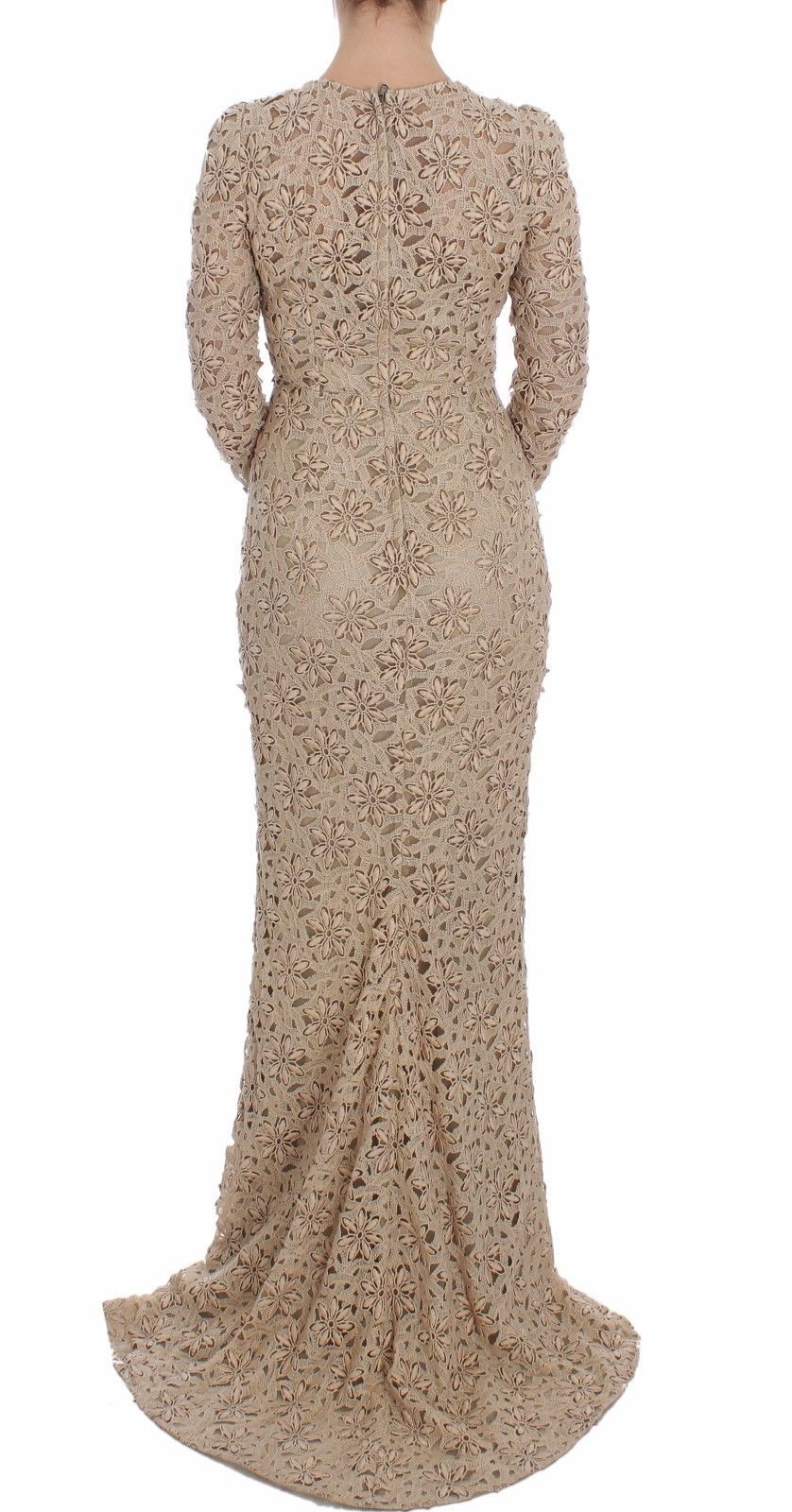 Dolce & Gabbana Beigefarbenes Maxikleid aus floraler Spitze-3