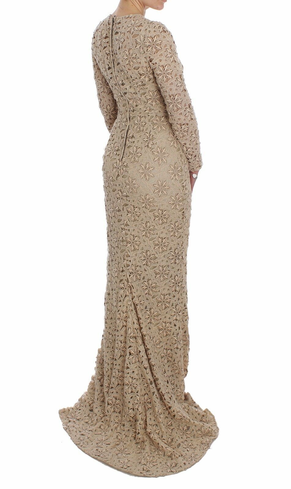 Dolce & Gabbana Beigefarbenes Maxikleid aus floraler Spitze-4