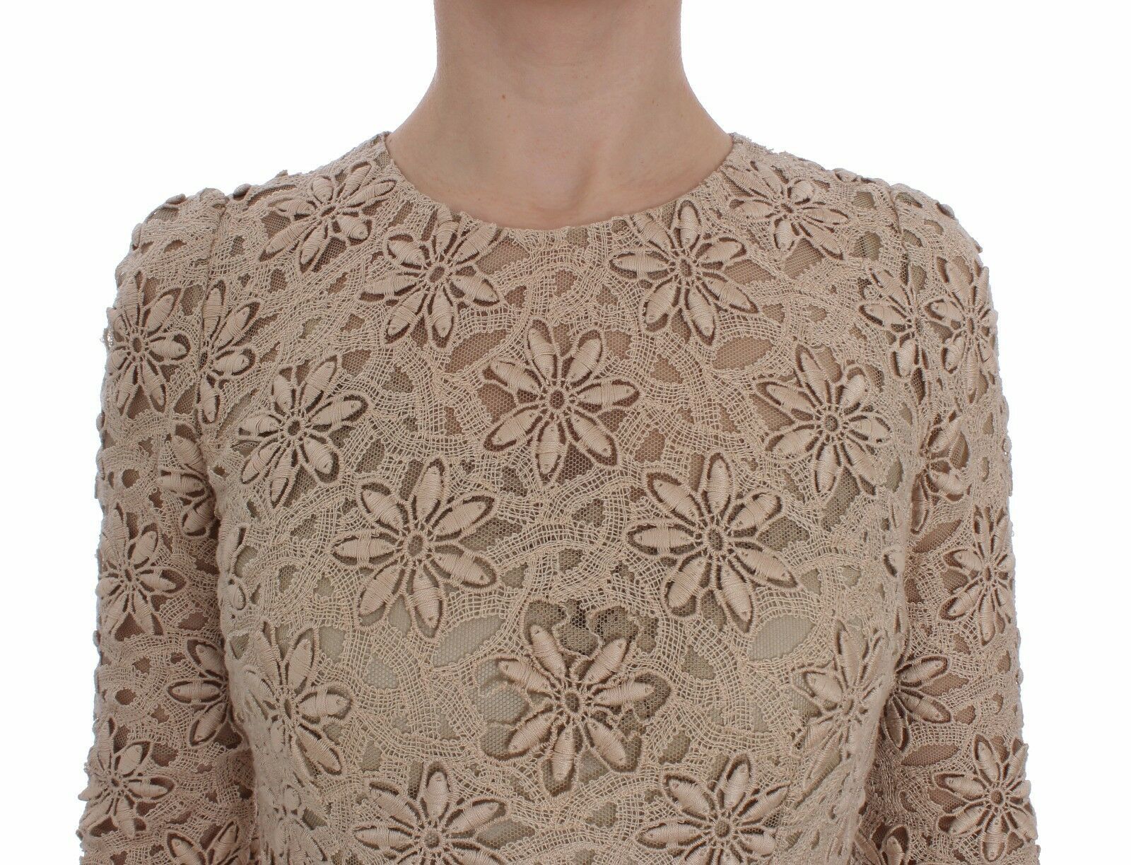 Dolce & Gabbana Beigefarbenes Maxikleid aus floraler Spitze-5