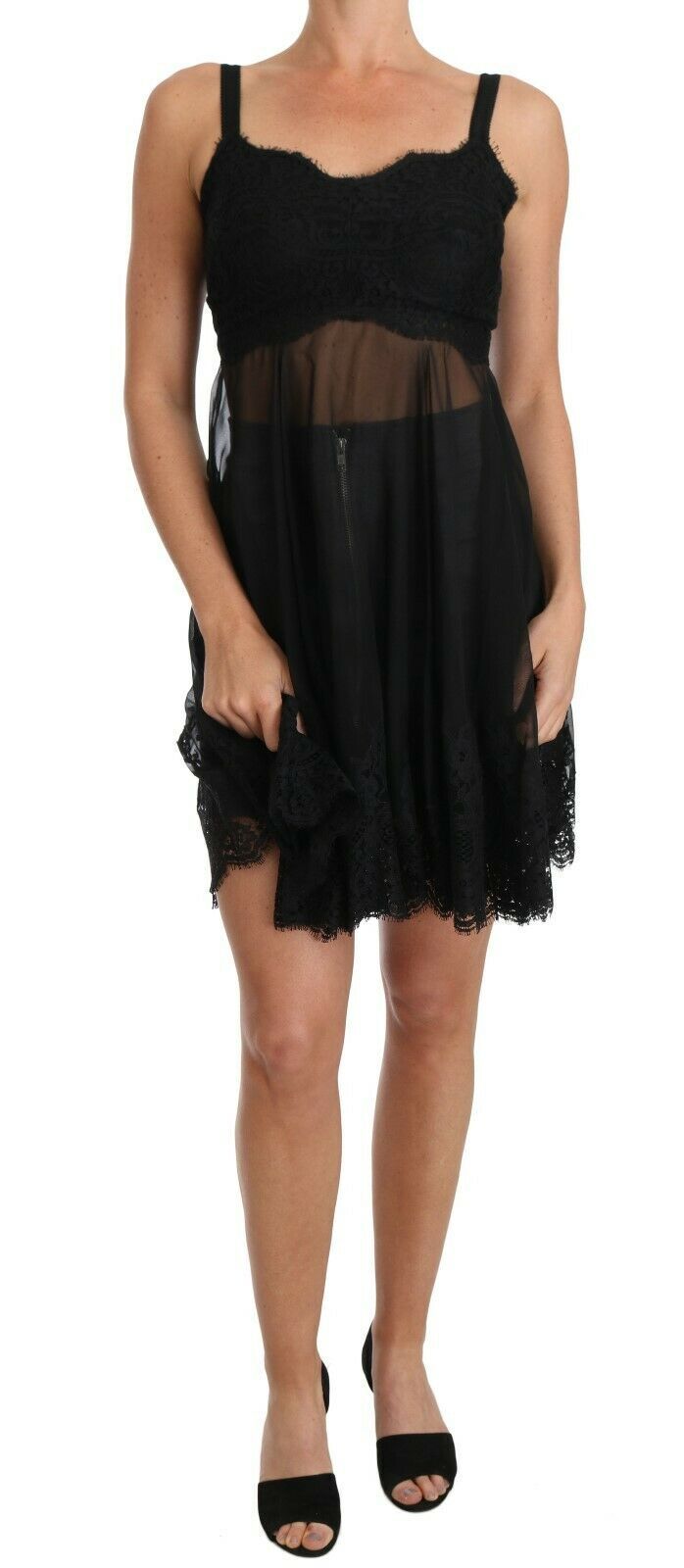 Dolce & Gabbana Black Silk Lace Dress Chemise Lingerie-1
