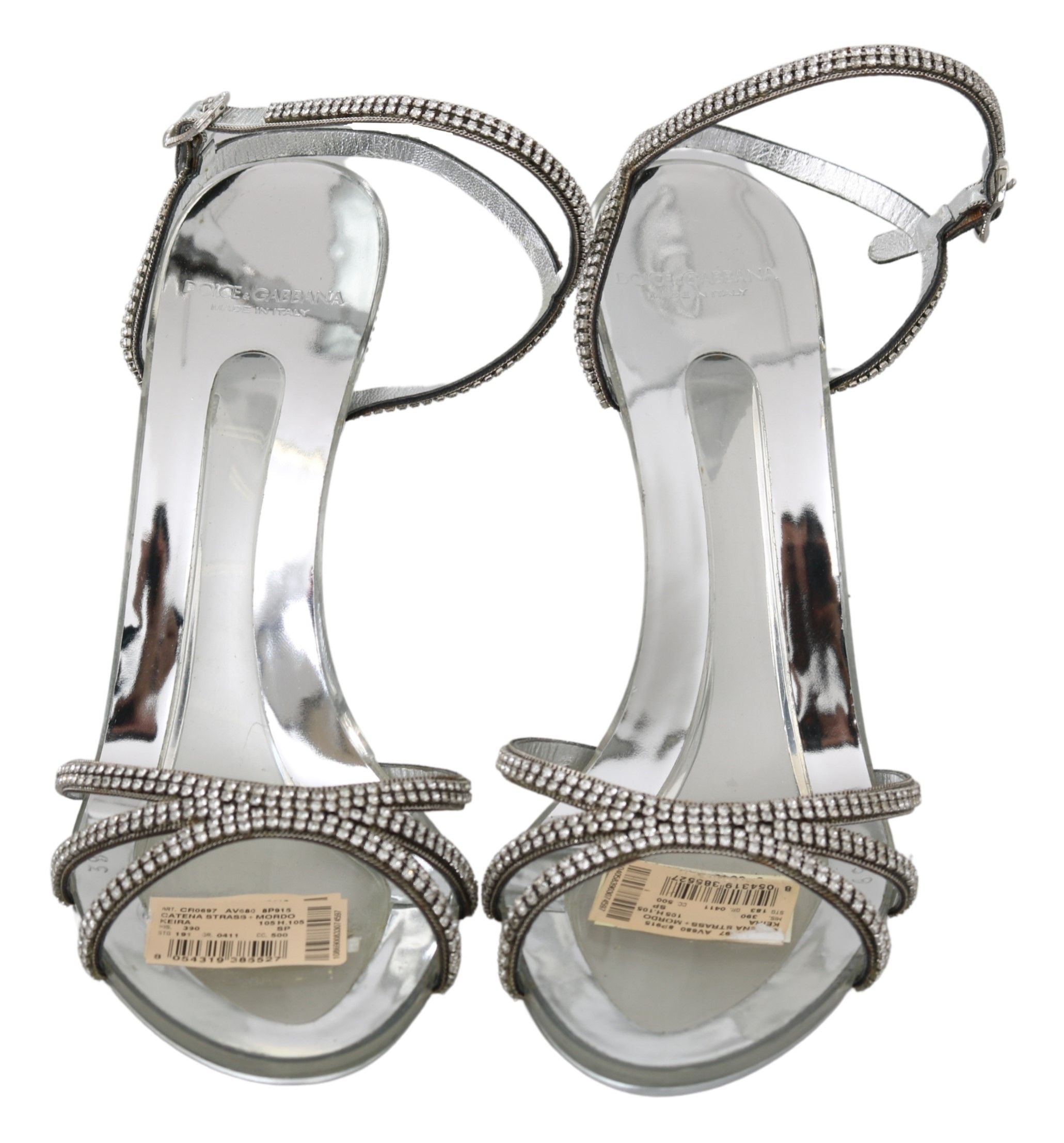 Dolce & Gabbana Silver Crystal Ankle Strap Sandals Shoes-4