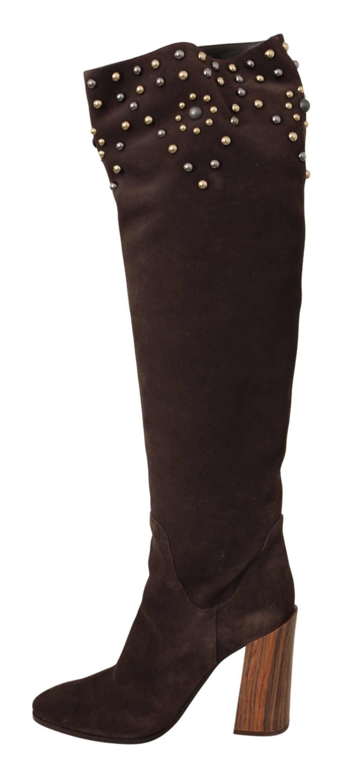 Botas hasta la rodilla con tachuelas de ante marrón de Dolce & Gabbana-2