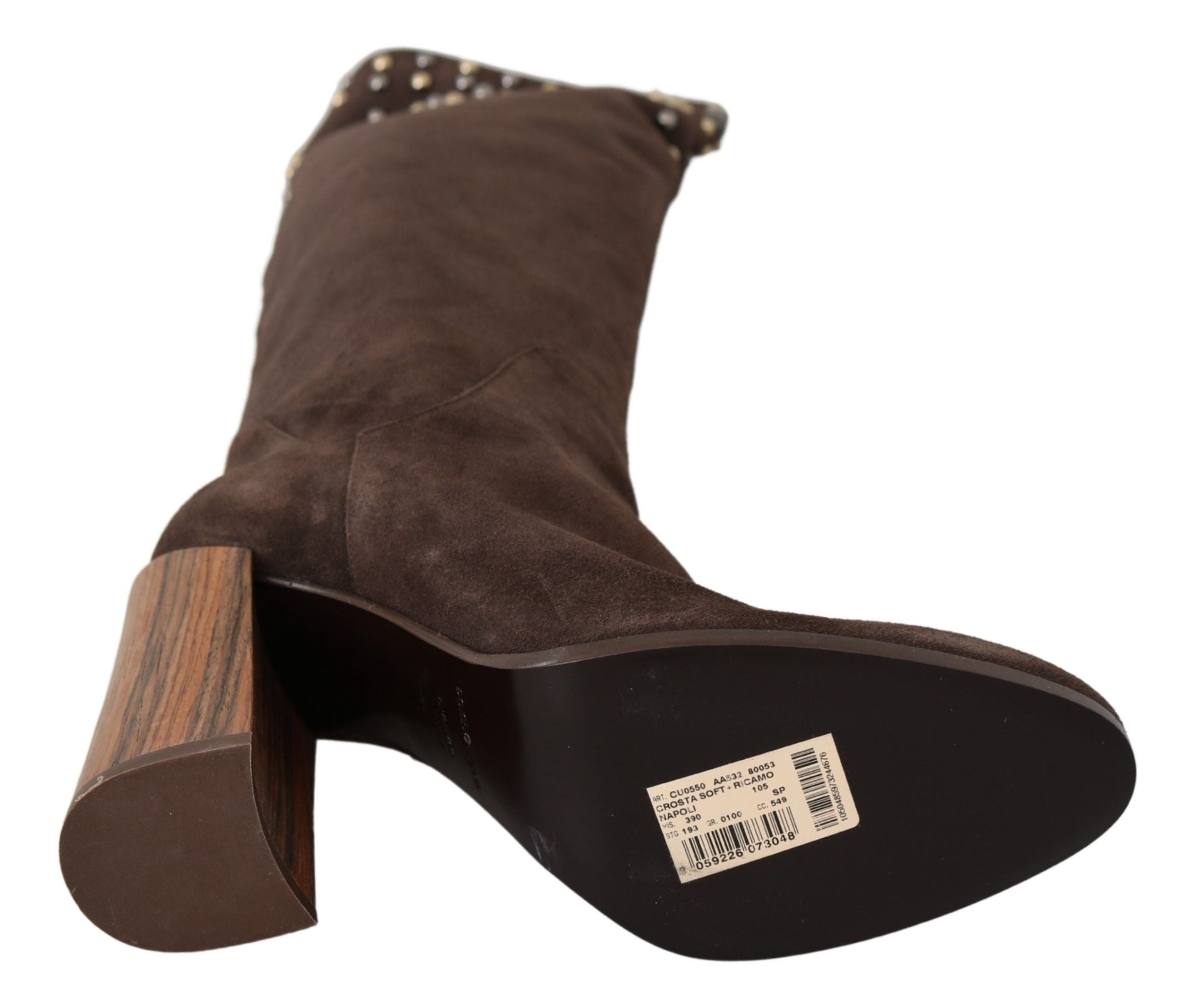 Botas hasta la rodilla con tachuelas de ante marrón de Dolce & Gabbana-3